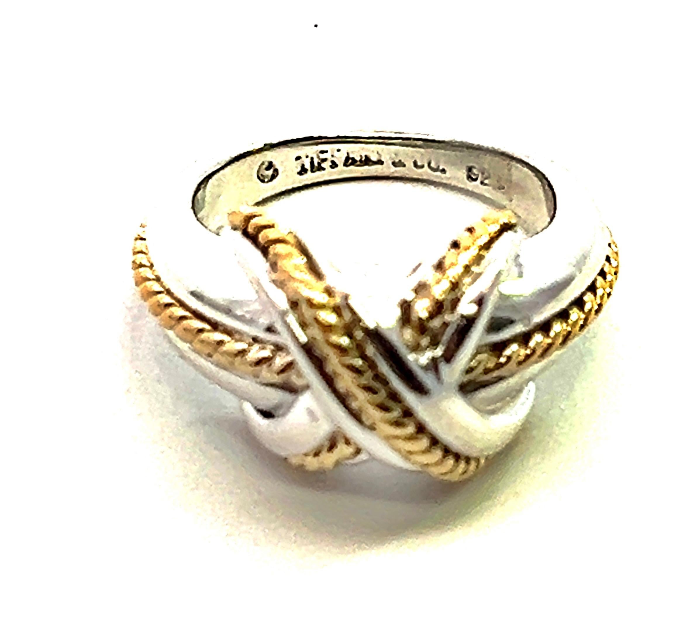 Tiffany & Co Estate Signature X Ring Size 4 Sterling Silver 18k Gold 2