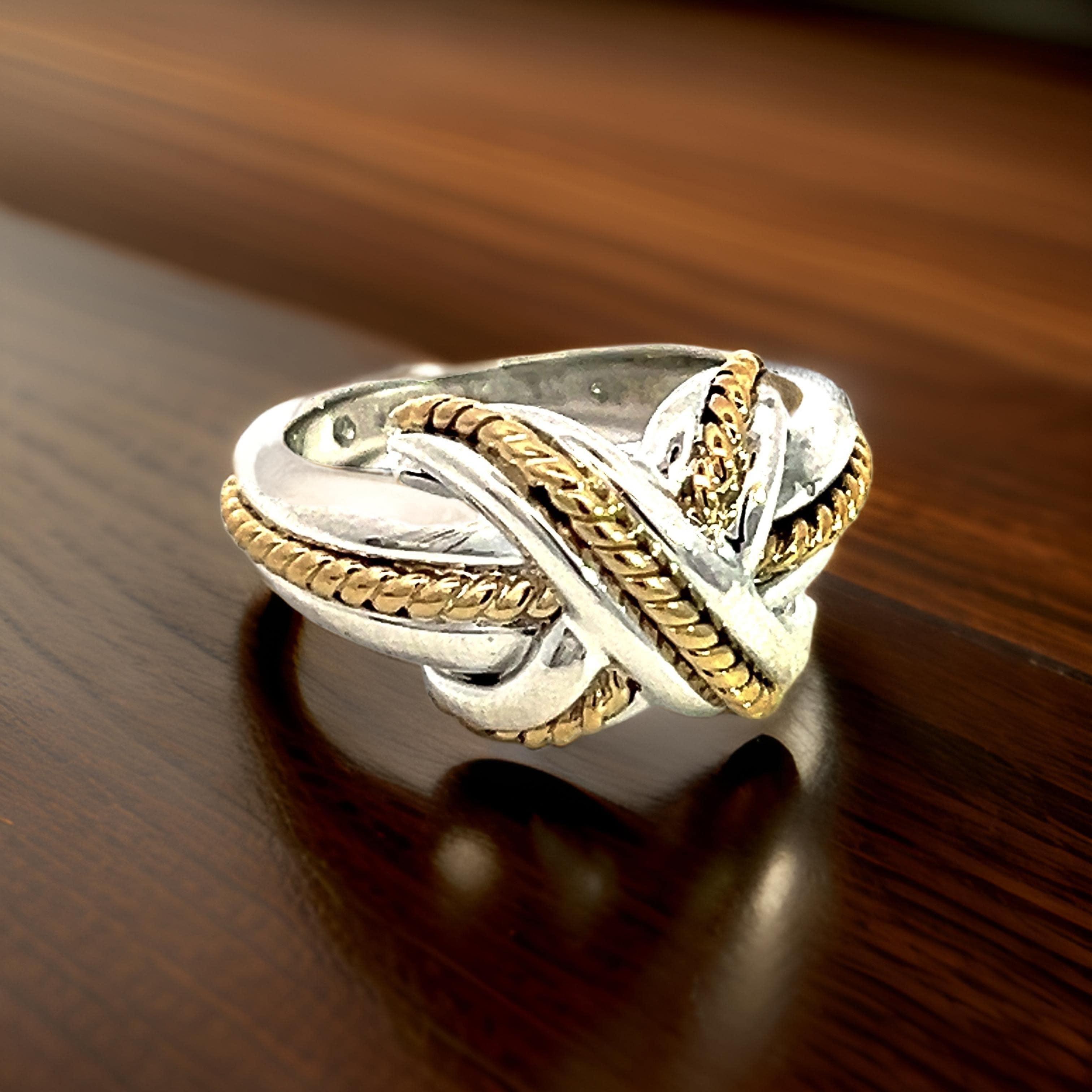 Tiffany & Co Estate Signature X Ring Size 4 Sterling Silver 18k Gold 3