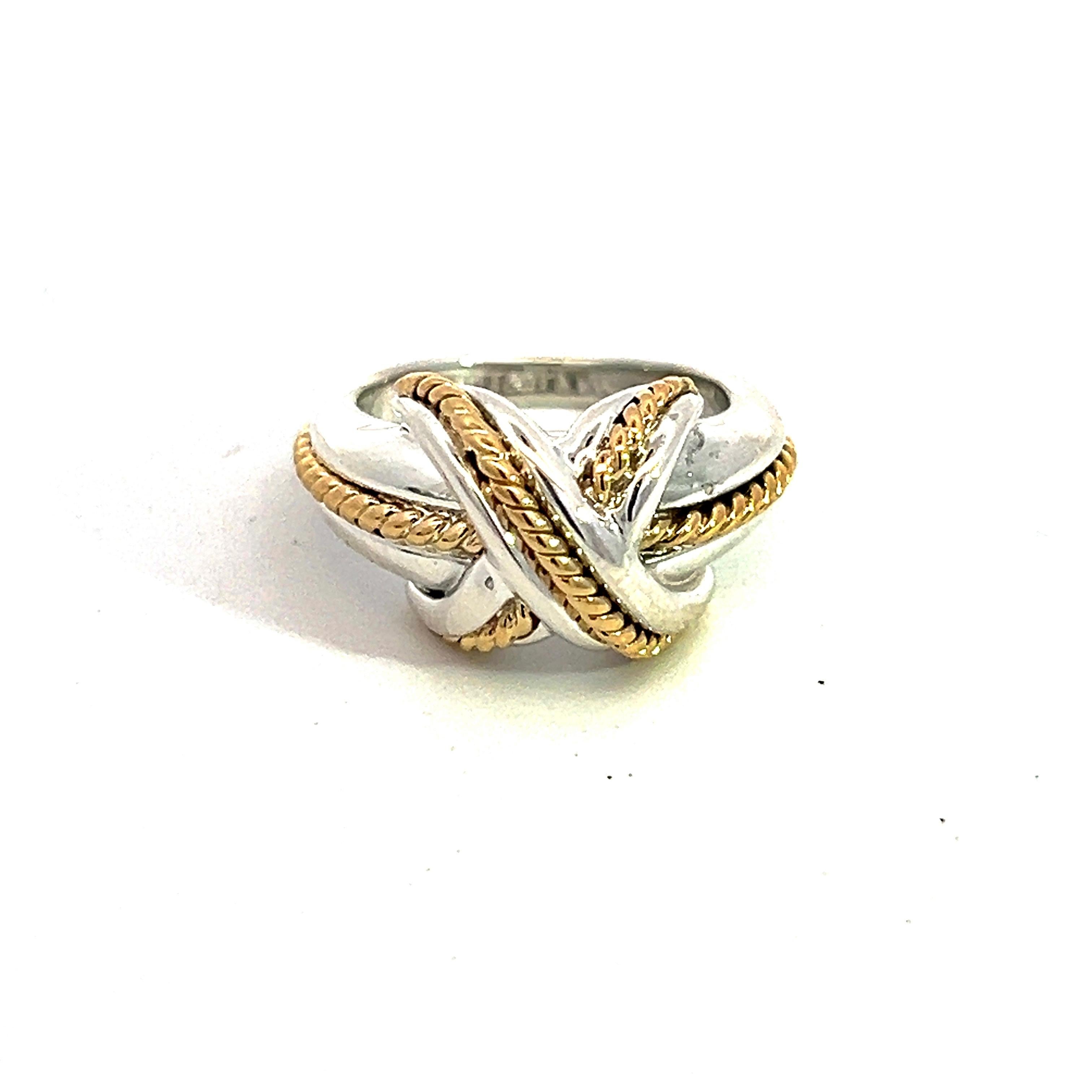 Tiffany & Co Estate Signature X Ring Size 4 Sterling Silver 18k Gold 4