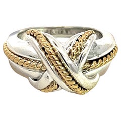 Vintage Tiffany & Co Estate Signature X Ring Size 4 Sterling Silver 18k Gold