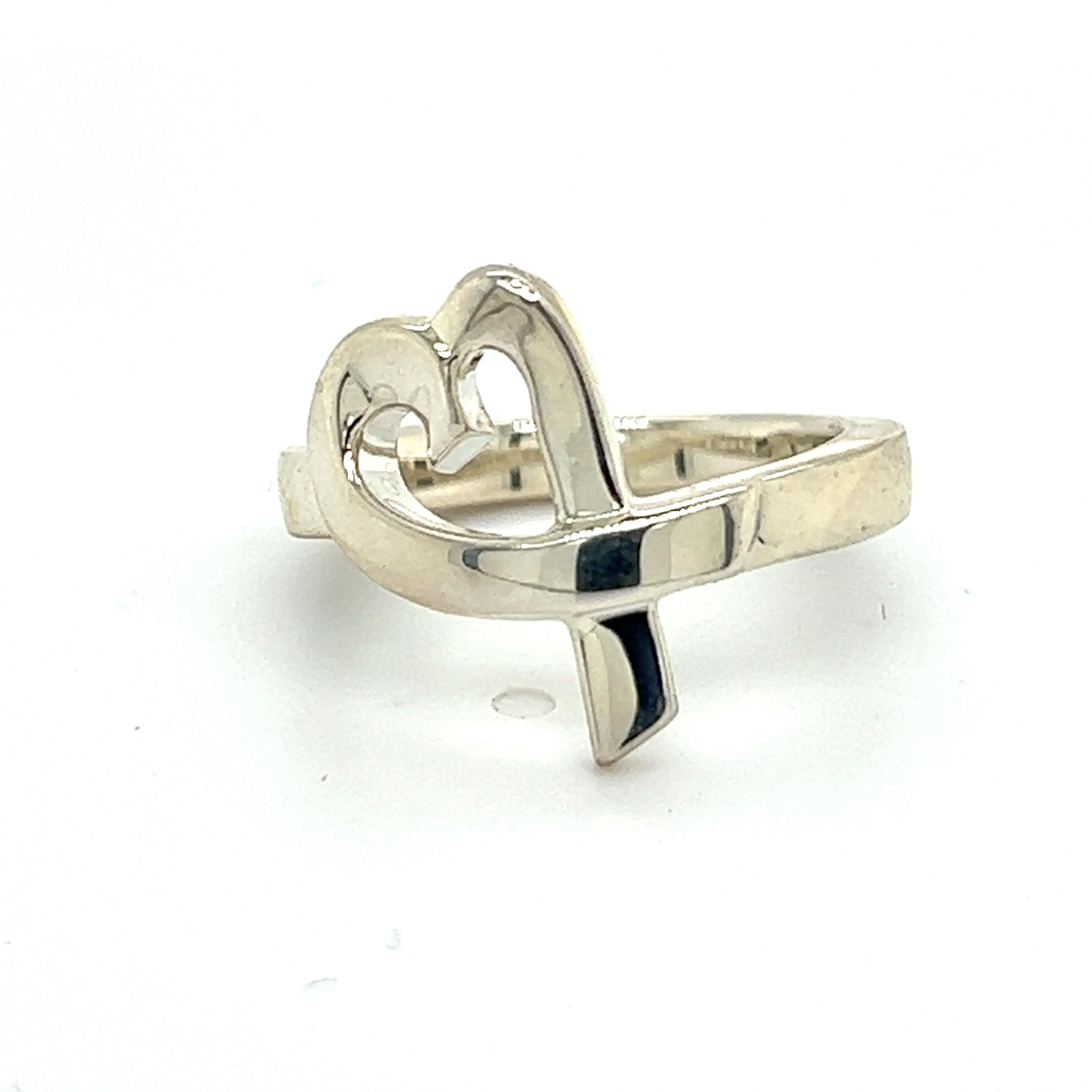 Women's Tiffany & Co Estate Single Loving Heart Ring 6.75 Silver  For Sale