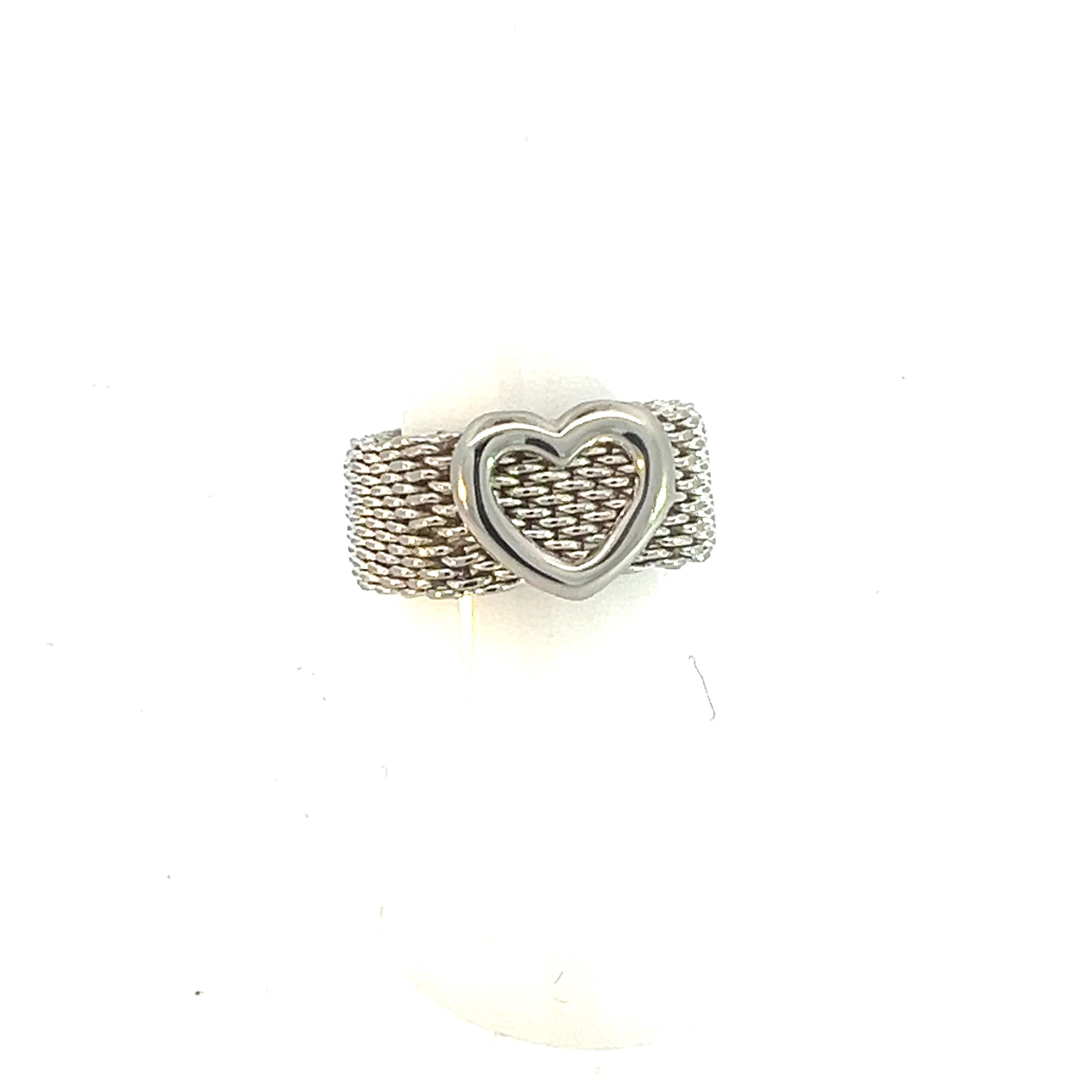 Women's Tiffany & Co Estate Somerset Heart Ring 7 Silver 9.60 mm For Sale