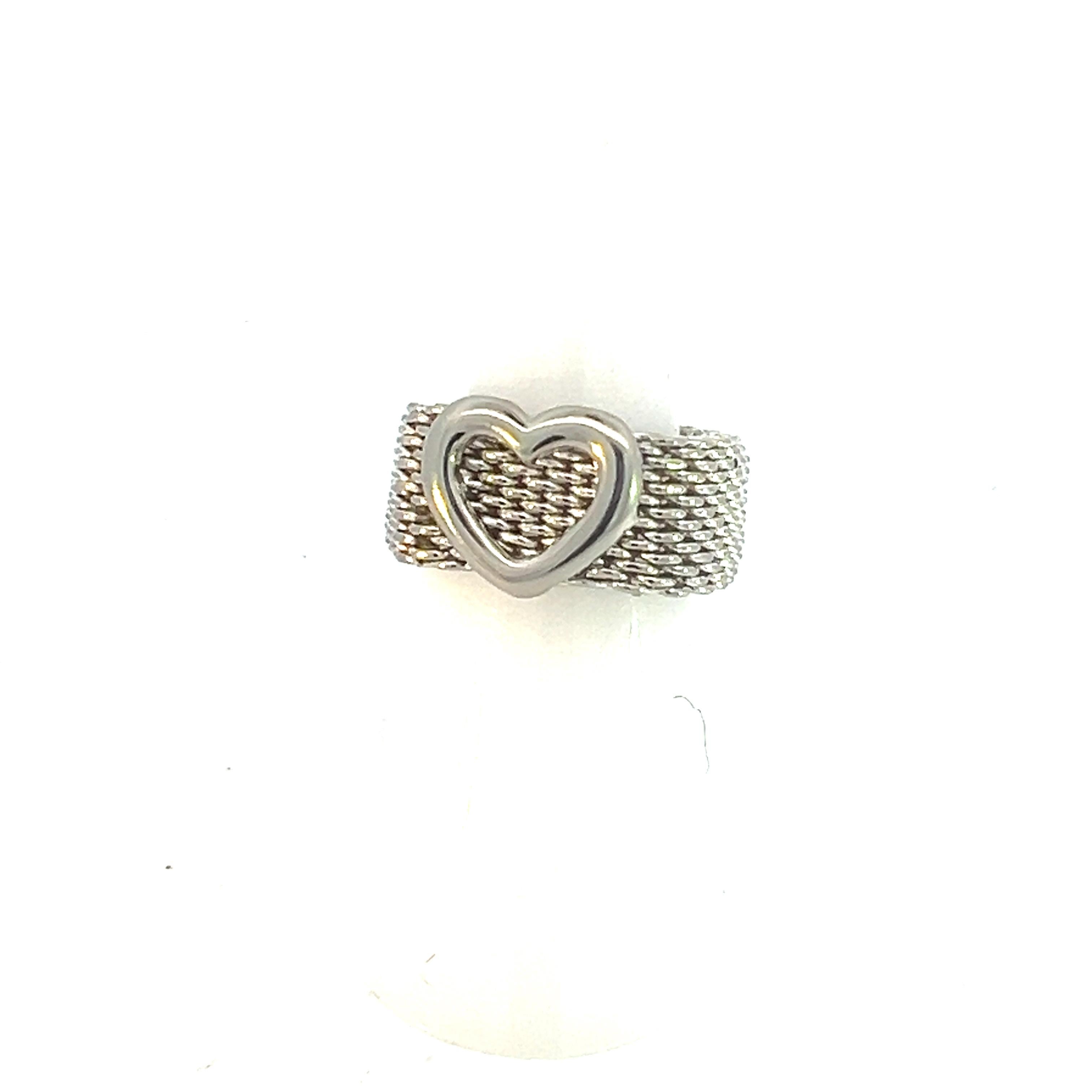 Tiffany & Co Estate Somerset Heart Ring 7 Silver 9.60 mm For Sale 3