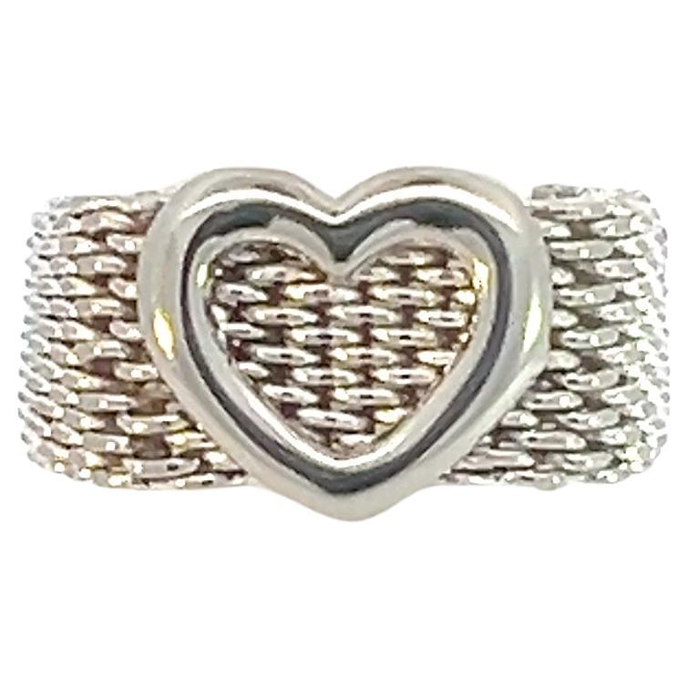 Tiffany & Co Estate Somerset Heart Ring 7 Silver 9.60 mm For Sale