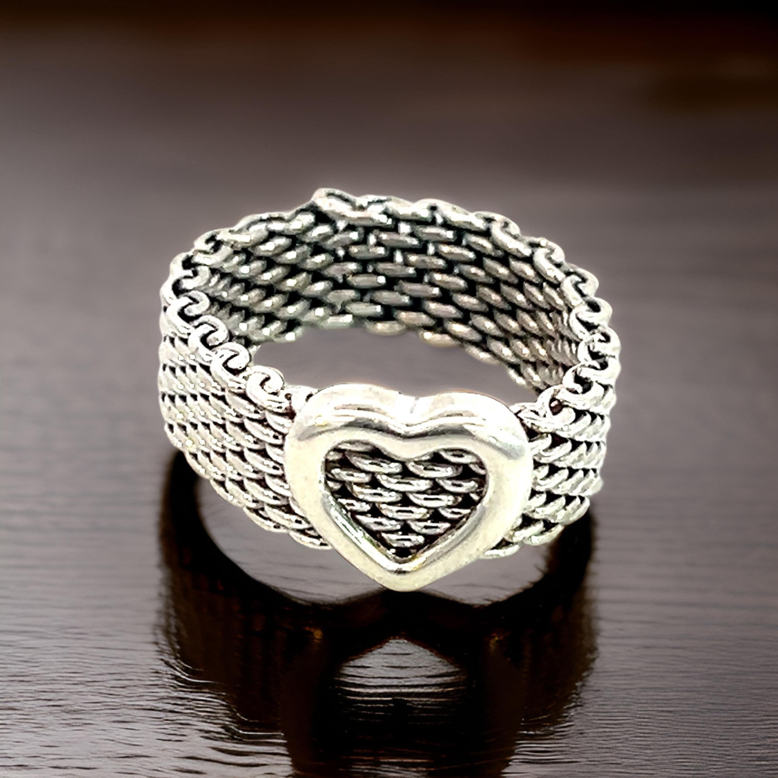 Tiffany & Co Estate Somerset Heart Ring Size 5.5 Sterling Silver 6.5 mm For Sale 6