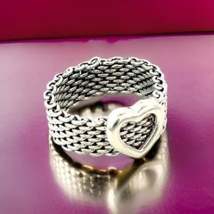 Tiffany & Co Estate Somerset Heart Ring Size 5.5 Sterling Silver 6.5 mm