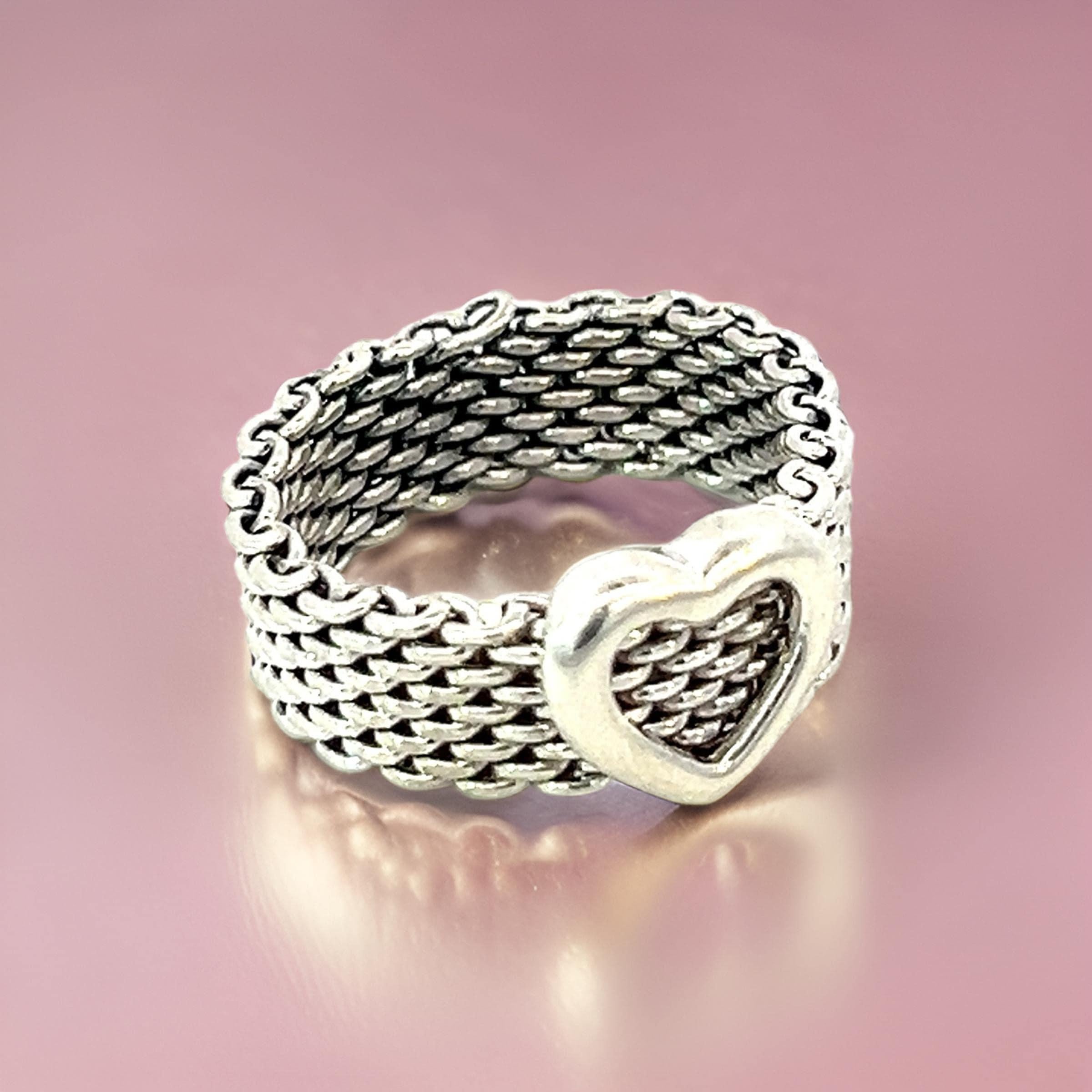 Women's Tiffany & Co Estate Somerset Heart Ring Size 5.5 Sterling Silver 6.5 mm For Sale