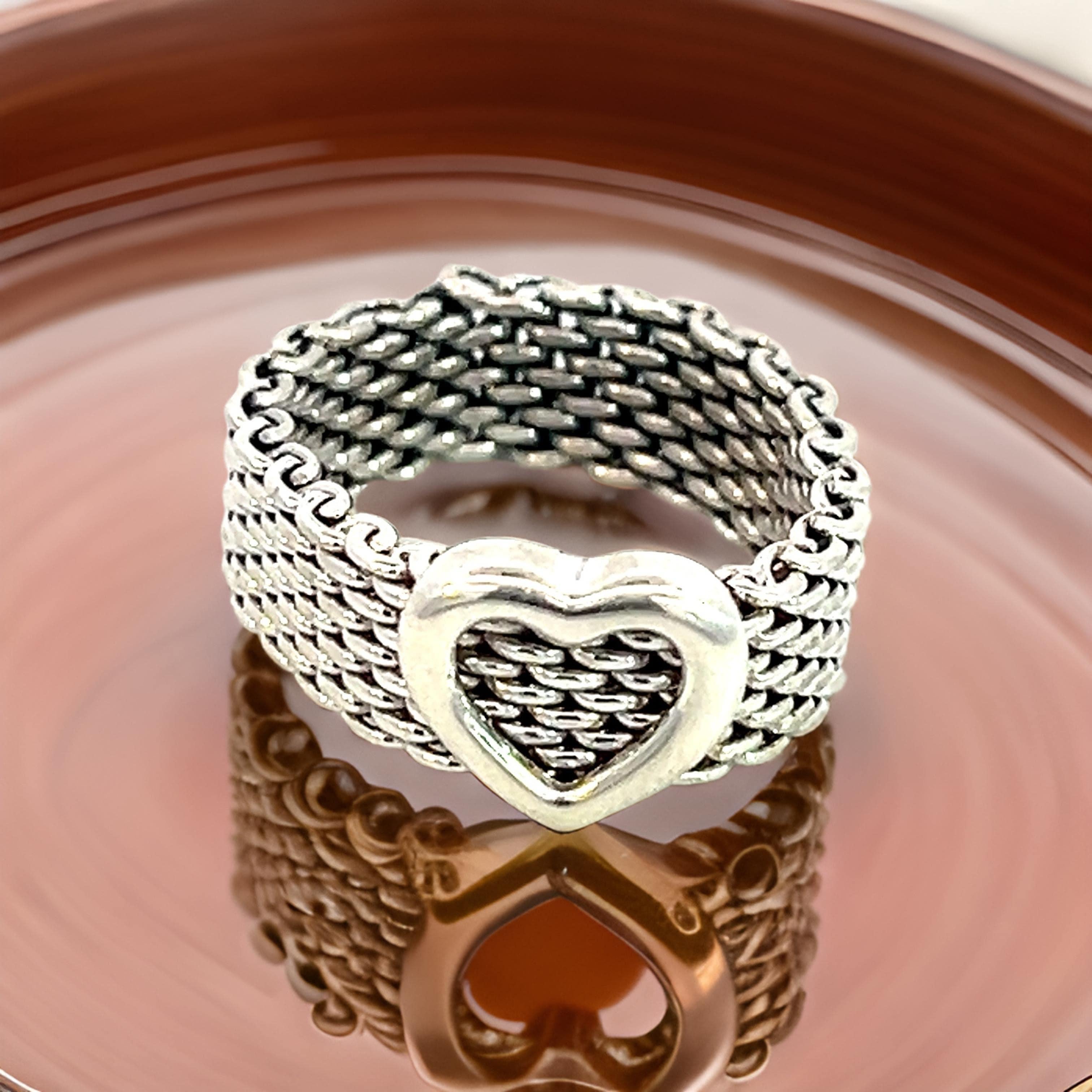 Tiffany & Co Estate Somerset Heart Ring Size 5.5 Sterling Silver 6.5 mm For Sale 2