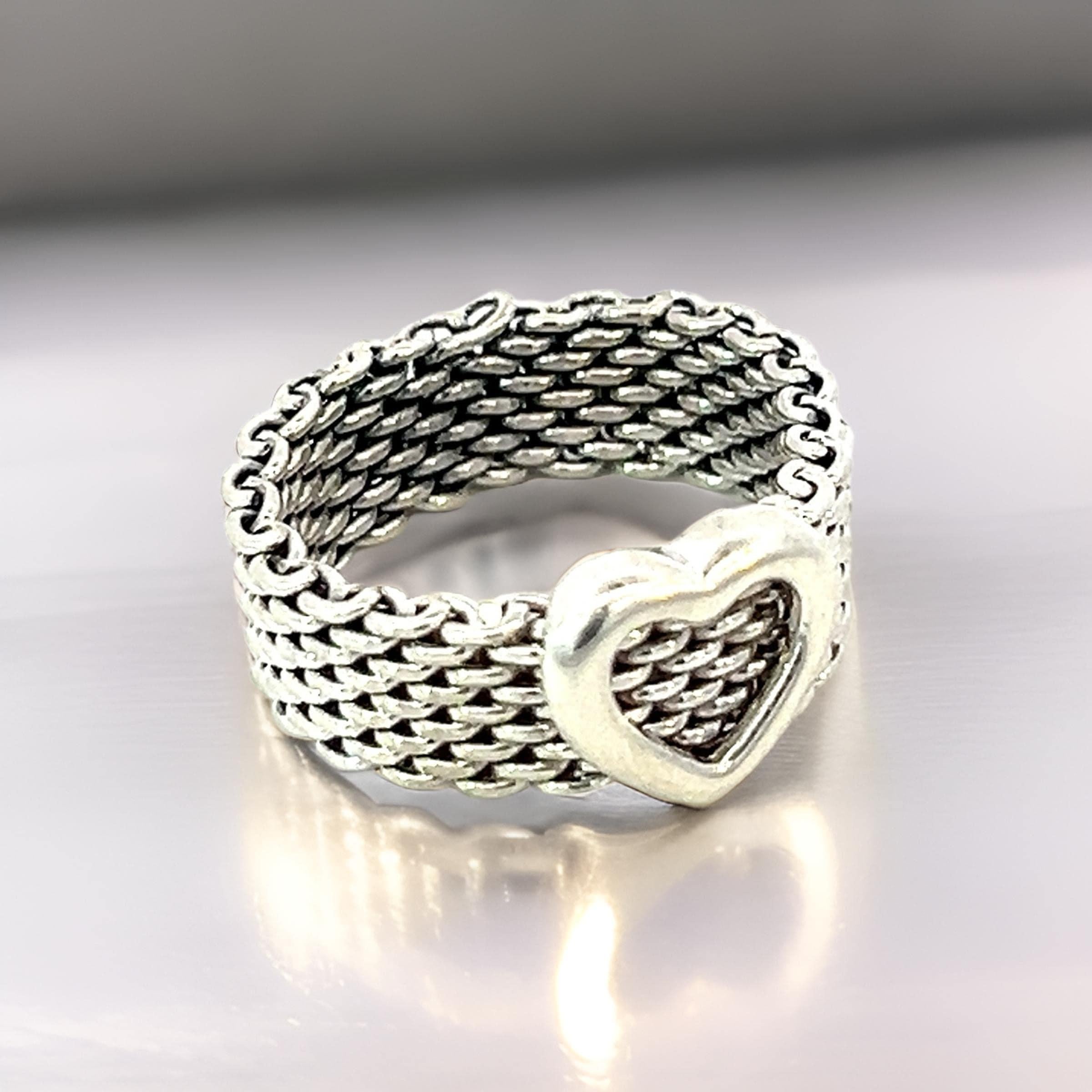 Tiffany & Co Estate Somerset Heart Ring Size 5.5 Sterling Silver 6.5 mm For Sale 5