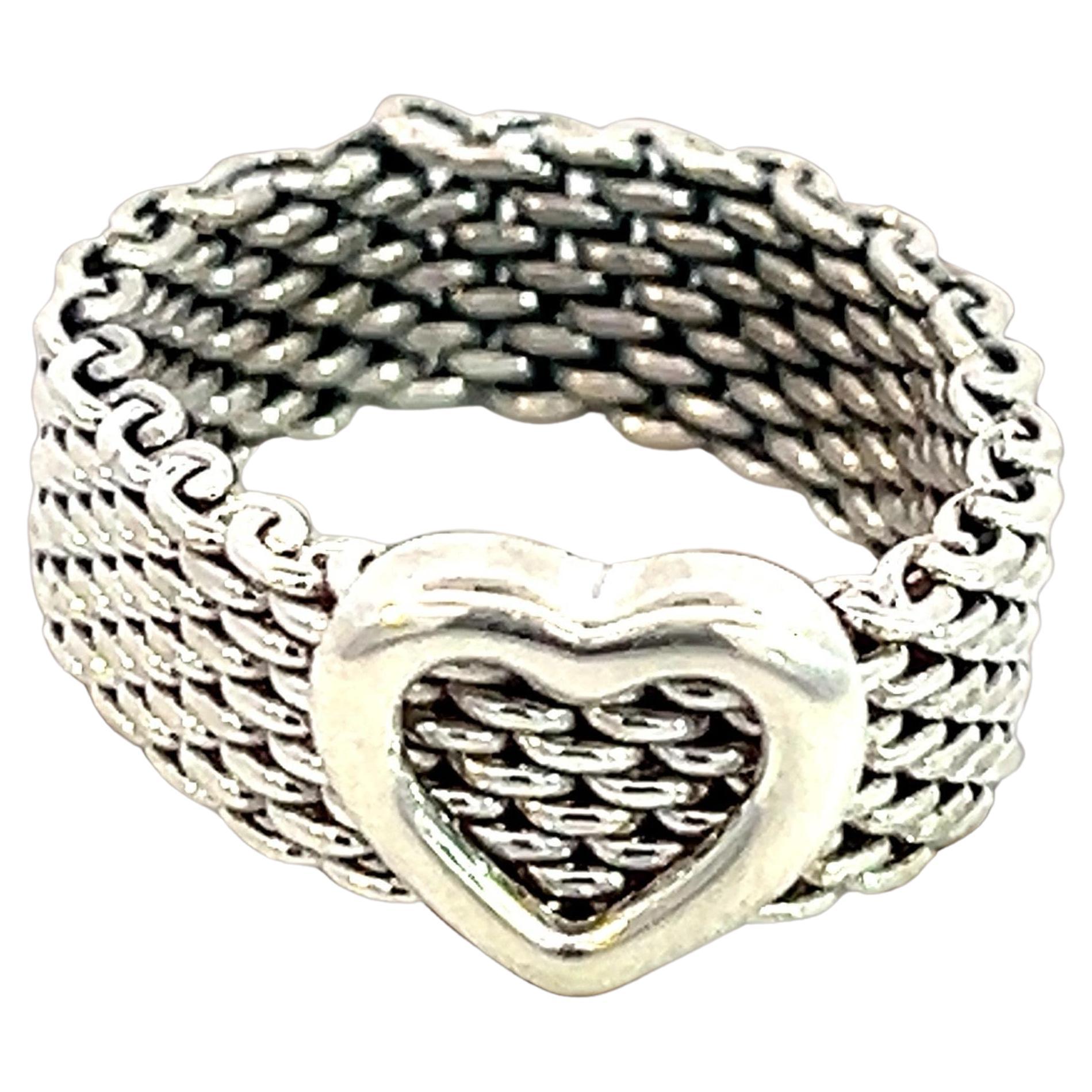Tiffany & Co Estate Somerset Heart Ring Size 5.5 Sterling Silver 6.5 mm