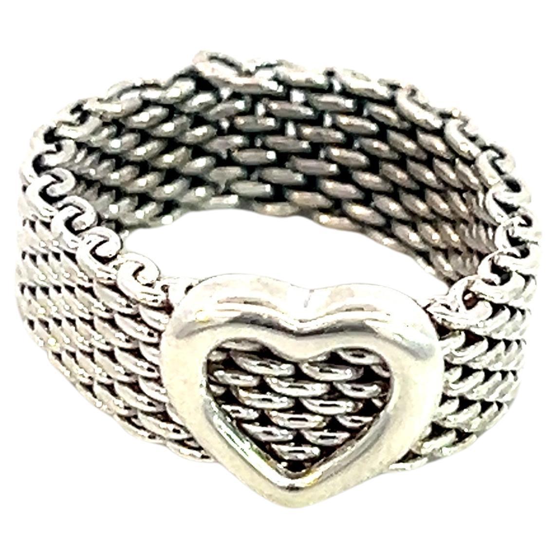 Tiffany & Co Estate Somerset Heart Ring Size 5.5 Sterling Silver 6.5 mm