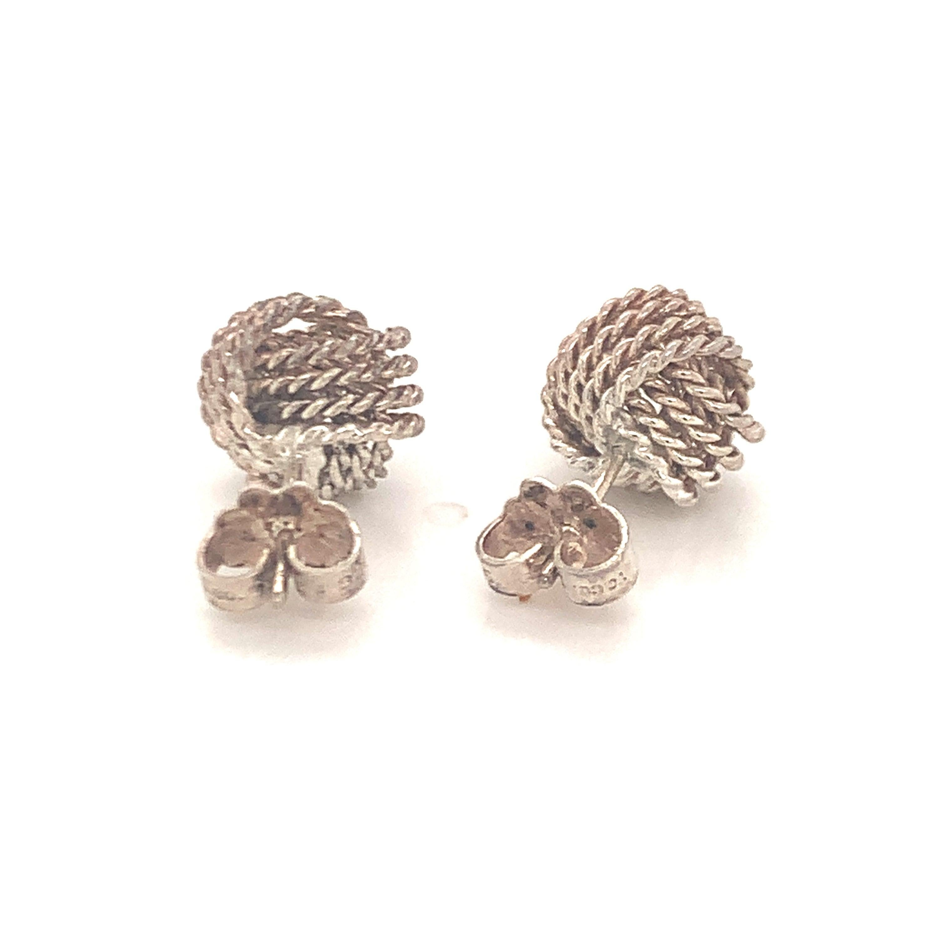 Donna Tiffany & Co Estate Somerset Love Knot Earrings Sterling Silver in vendita