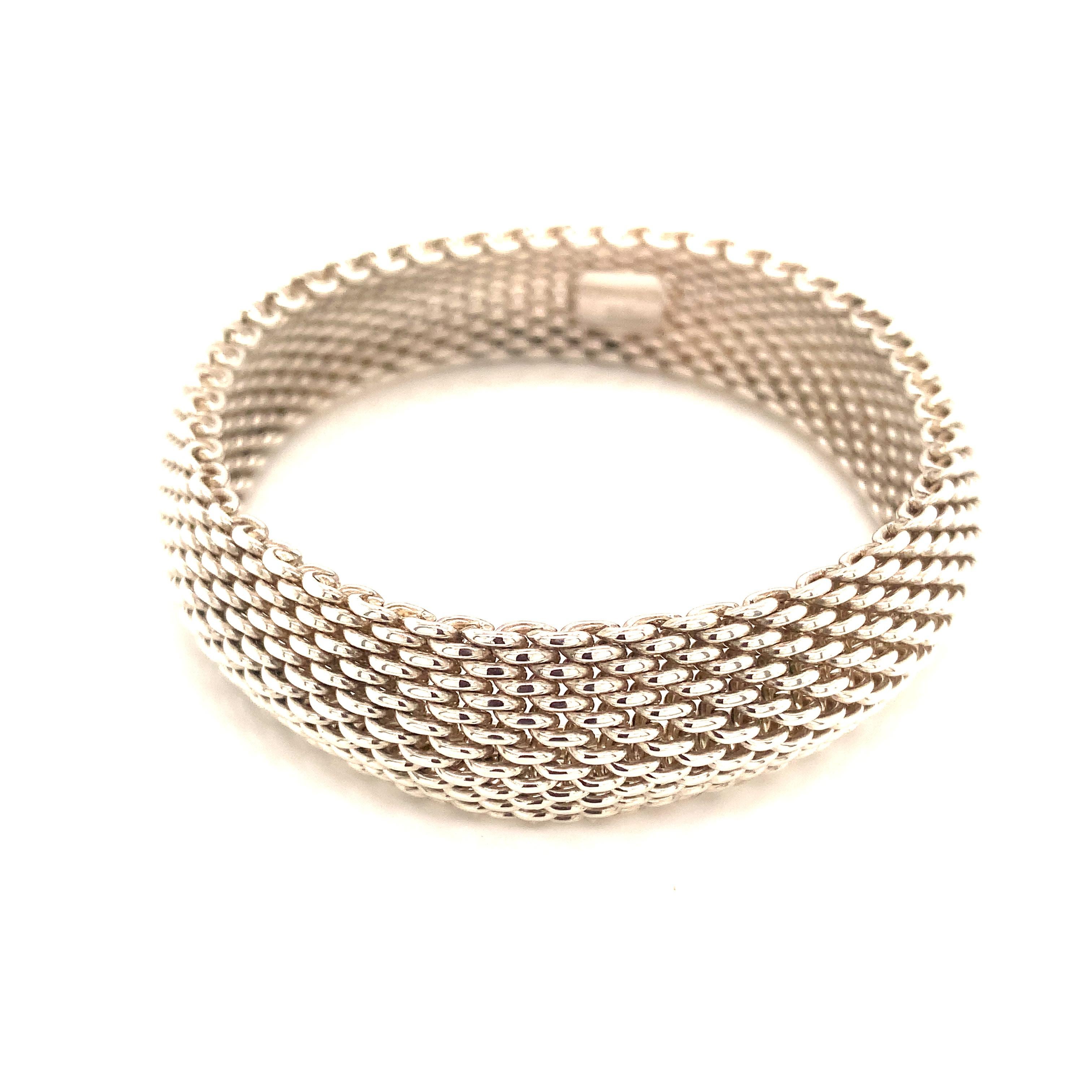Tiffany & Co Estate Somerset Mesh Bracelet, Sterling Silver 58.8g In Good Condition In Brooklyn, NY