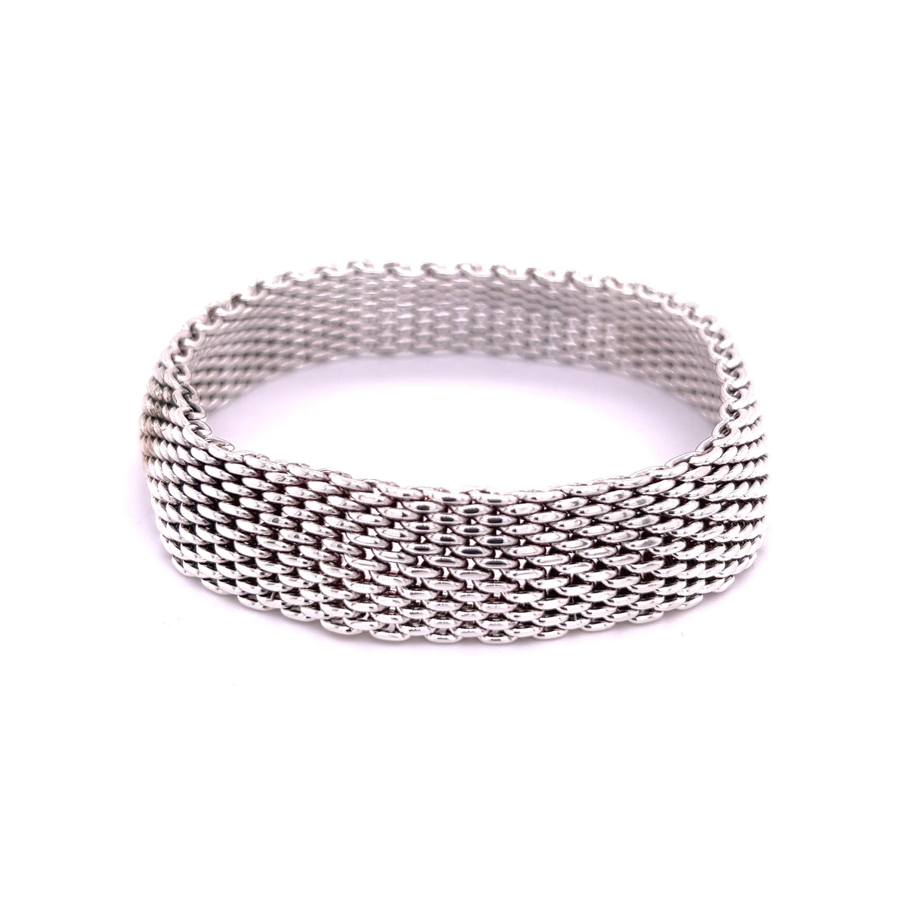 Tiffany & Co Estate Somerset Mesh Bracelet Sterling Silver In Good Condition In Brooklyn, NY