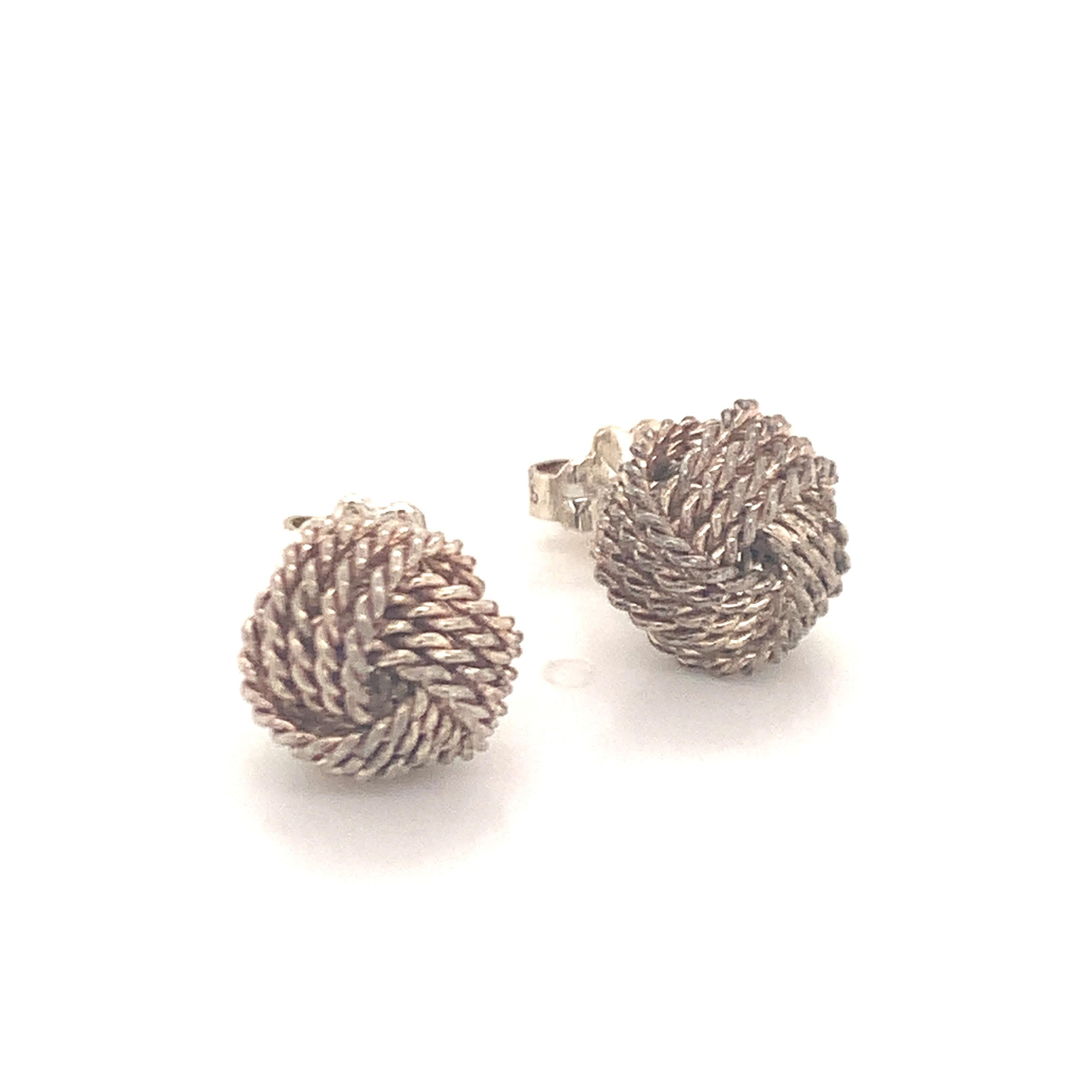 Tiffany & Co. Estate Sterling Silver Love Knot Earrings 2.8 Grams In Good Condition In Brooklyn, NY