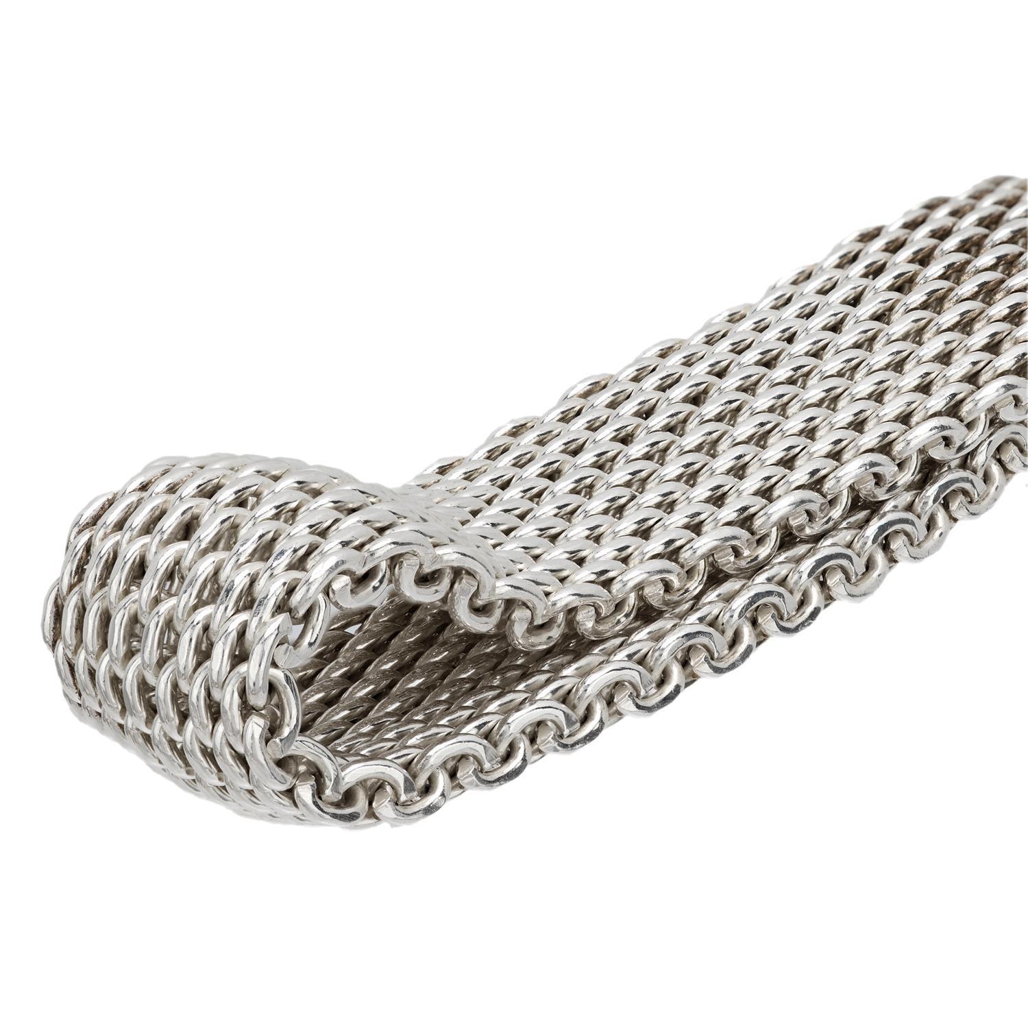 Modern TIFFANY & CO. Estate Sterling Silver Mesh Bracelet For Sale