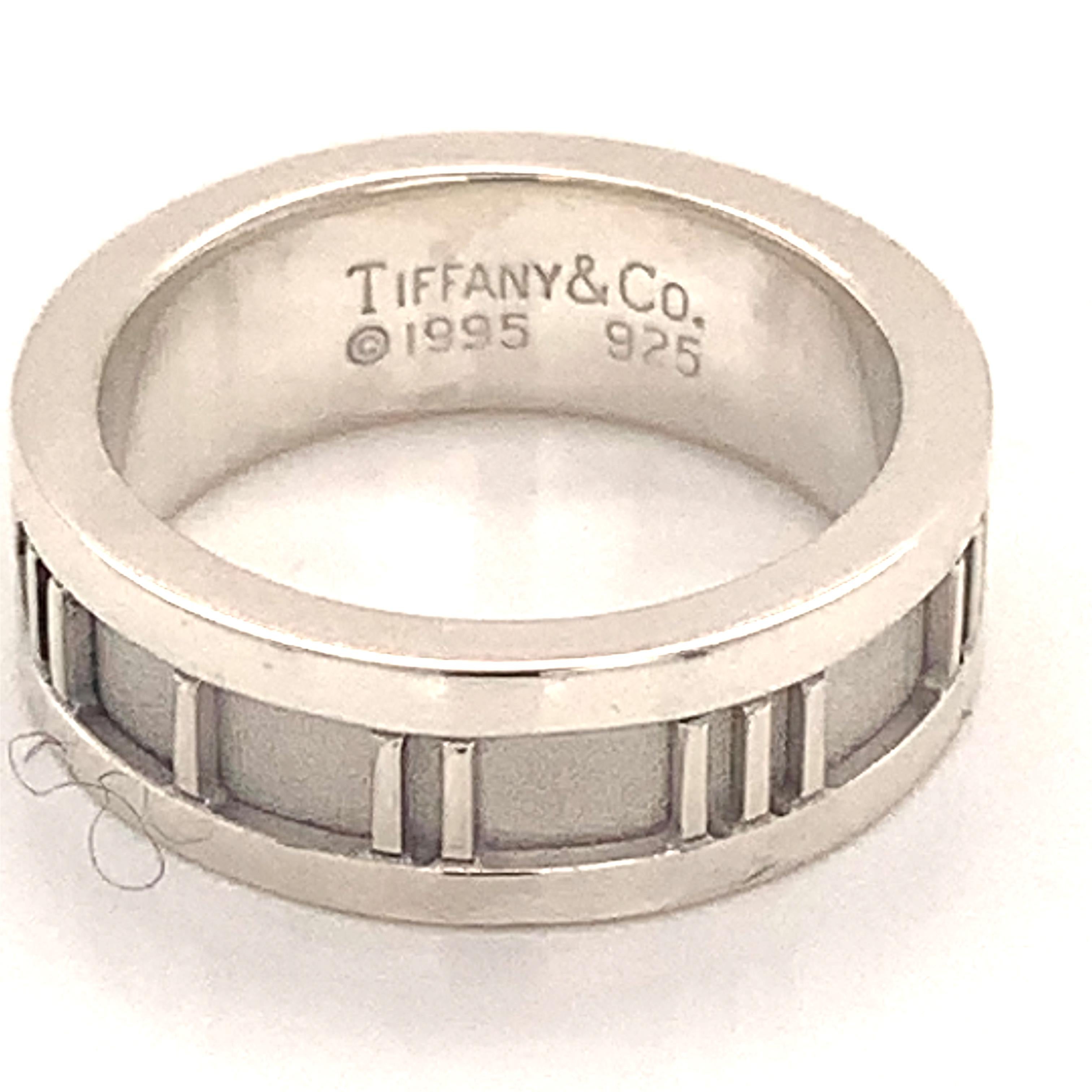 Tiffany & Co Estate Sterling Silver Ring Size 4.75, 5.63 Grams 5 mm Height TIF138
 
This elegant Authentic Tiffany & Co ring is made of sterling silver and has a weight of 5.63 grams.

TRUSTED SELLER SINCE 2002
 
PLEASE SEE OUR HUNDREDS OF POSITIVE