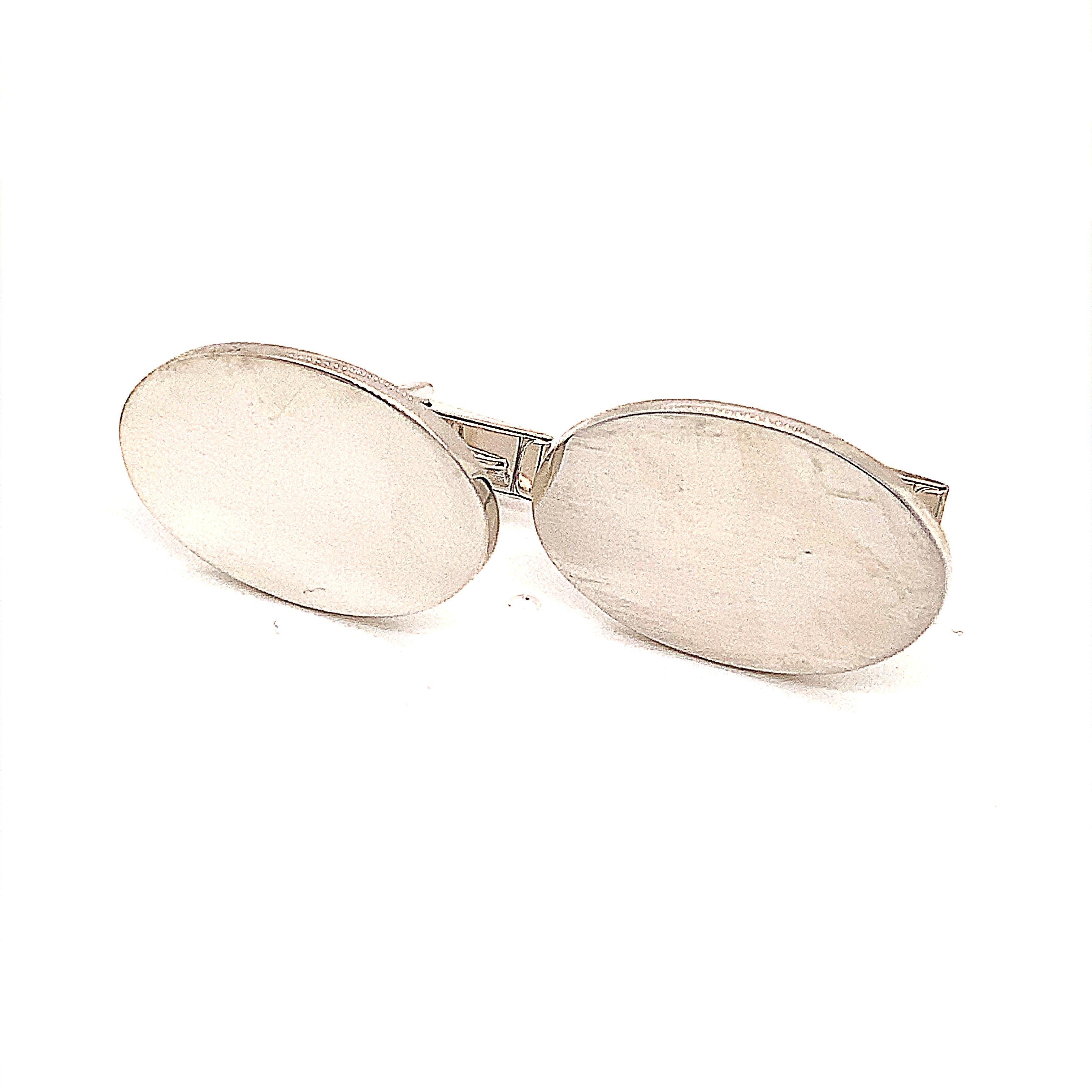 Men's Tiffany & Co. Estate Sterling Silver Wide Oval Cufflinks 19 Grams For Sale