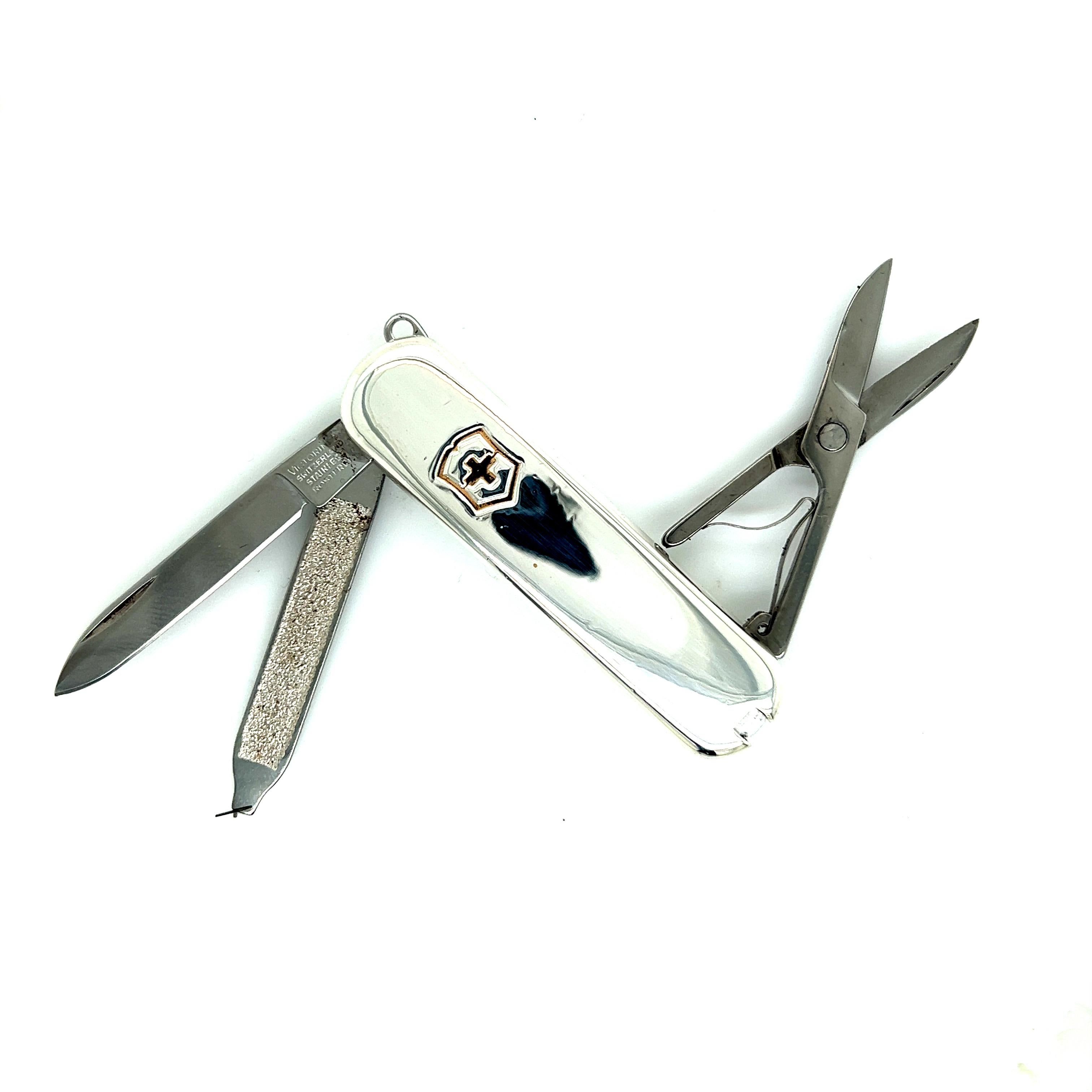 Women's or Men's Tiffany & Co Estate Swiss Army Pocket Knife and Key Chain 18k Gold + Silver