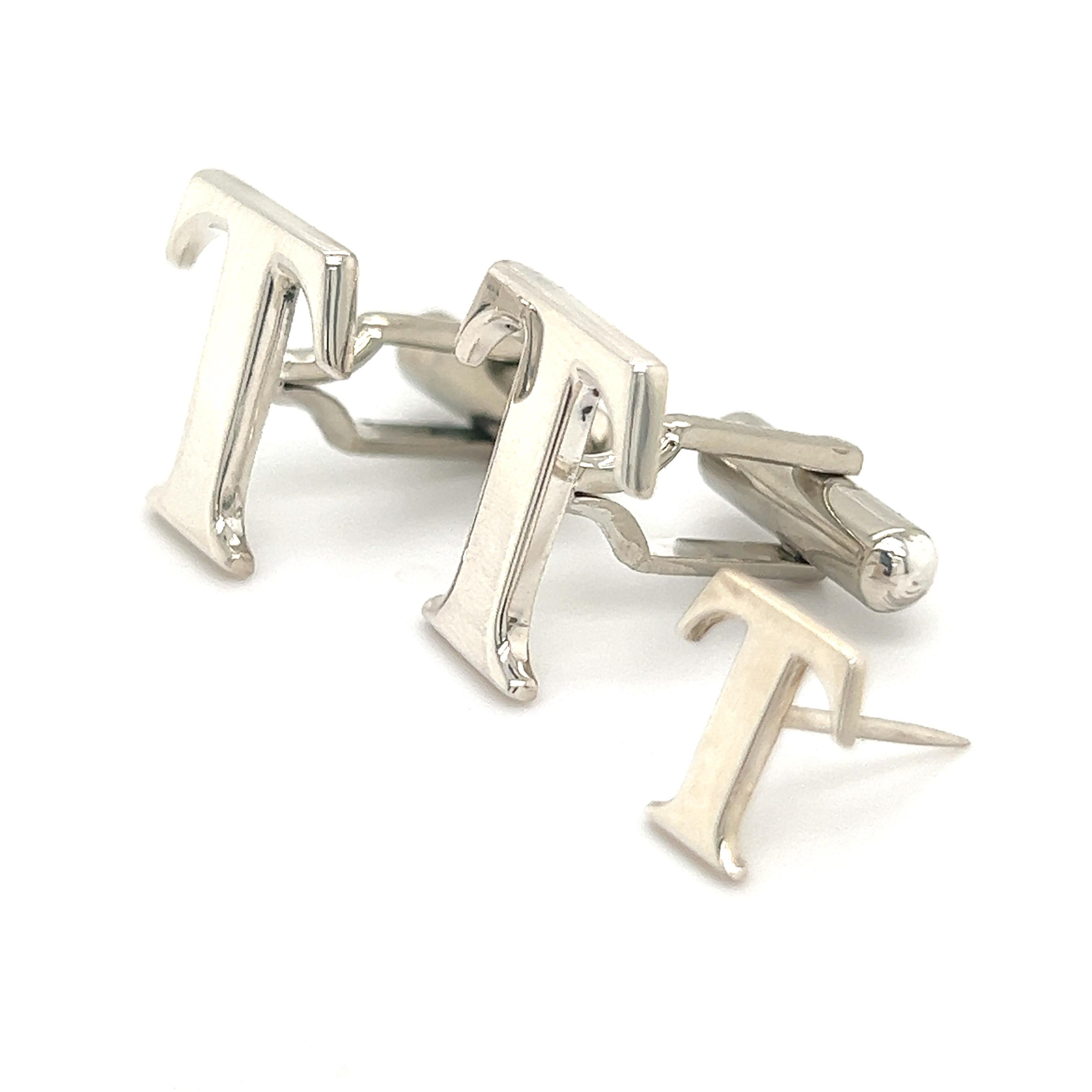 Men's Tiffany & Co Estate T Cufflinks + Tie Pin Set Sterling Silver