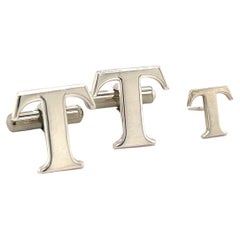 Vintage Tiffany & Co Estate T Cufflinks + Tie Pin Set Sterling Silver