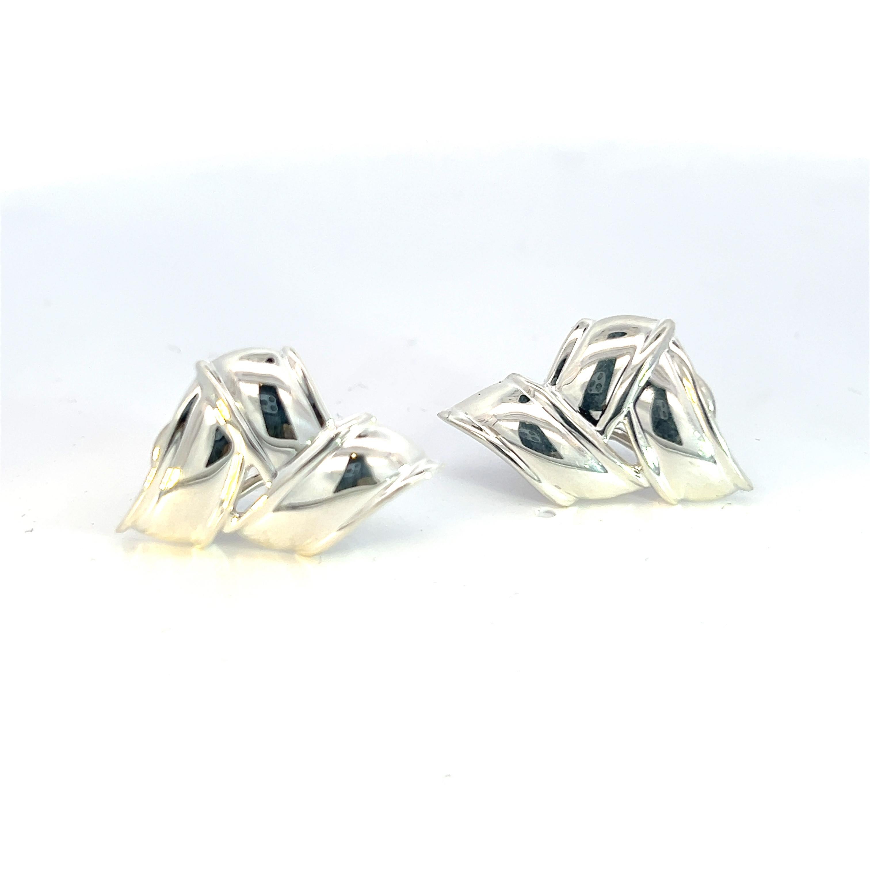 Tiffany & Co. Estate Three Ribbon Clip-on Ohrringe Sterling Silber 2