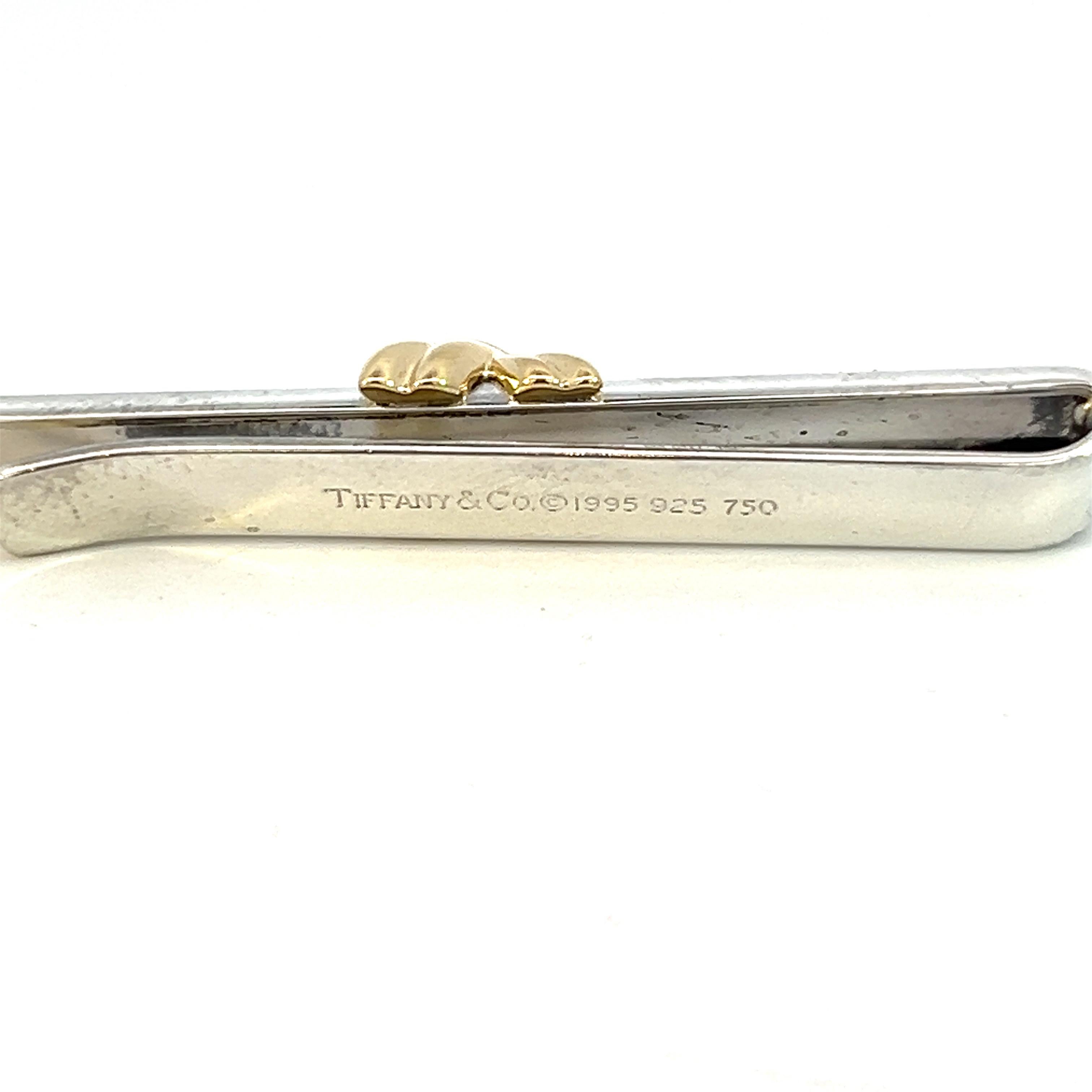 Tiffany & Co Estate Tie Clip Sterling Silver 14k Gold  In Good Condition For Sale In Brooklyn, NY