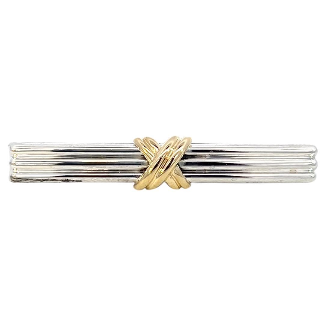 Tiffany & Co Estate Tie Clip Sterling Silver 14k Gold  For Sale