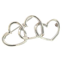 Tiffany & Co Estate Triple Heart Brooch Sterling Silver