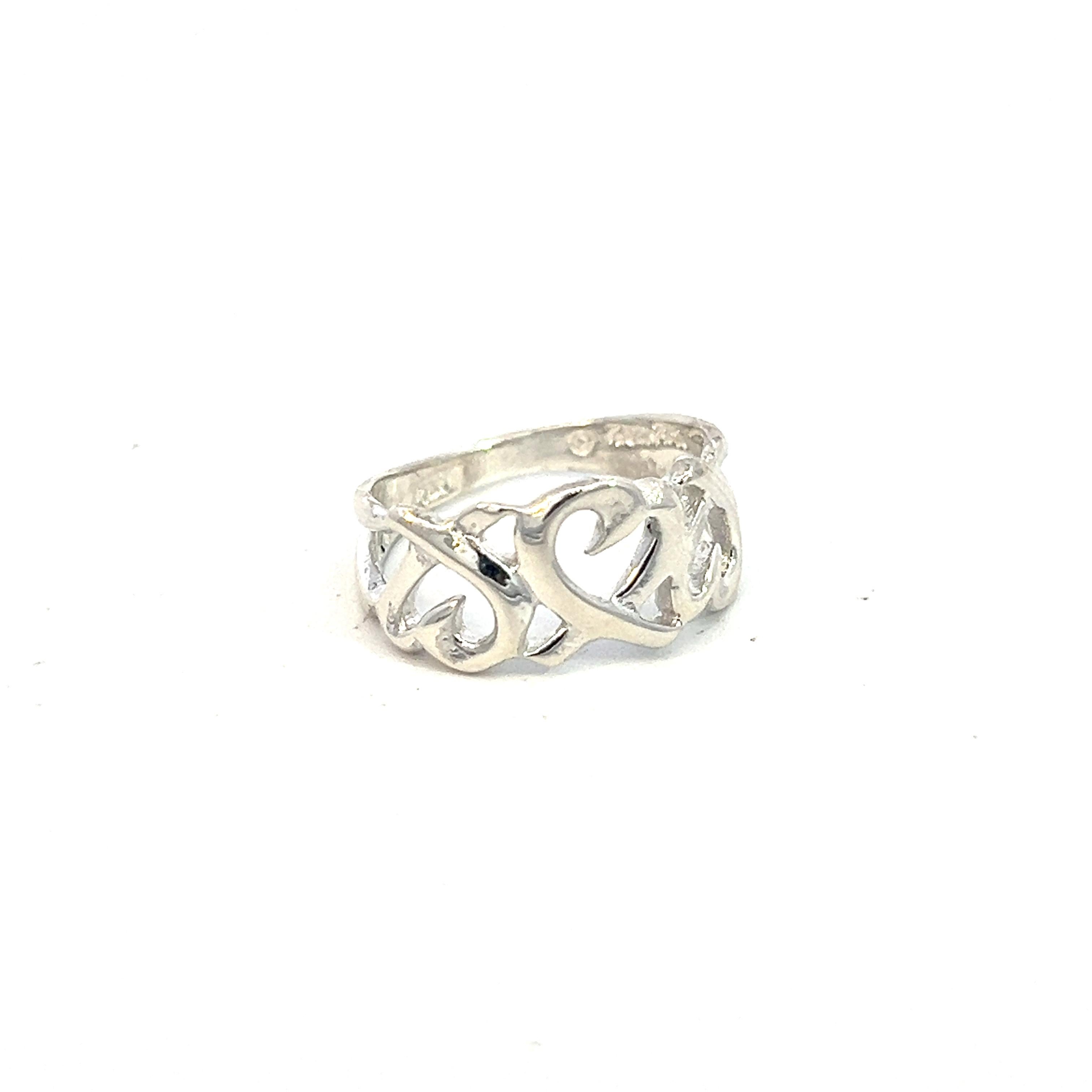 Tiffany & Co Estate Triple Heart Ring 4 Sterling Silver  For Sale 1