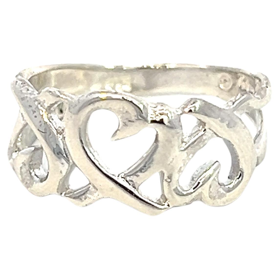 Tiffany & Co Estate Triple Heart Ring 4 Sterling Silver  For Sale