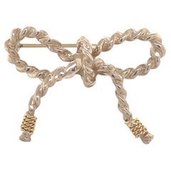 Tiffany & Co Estate Twisted Rope Bow Brooch Pin Silver + 14k Gold 5.8 Grams