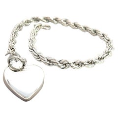 Vintage Tiffany & Co Estate Twisted Rope Bracelet With Heart 8" Sterling Silver