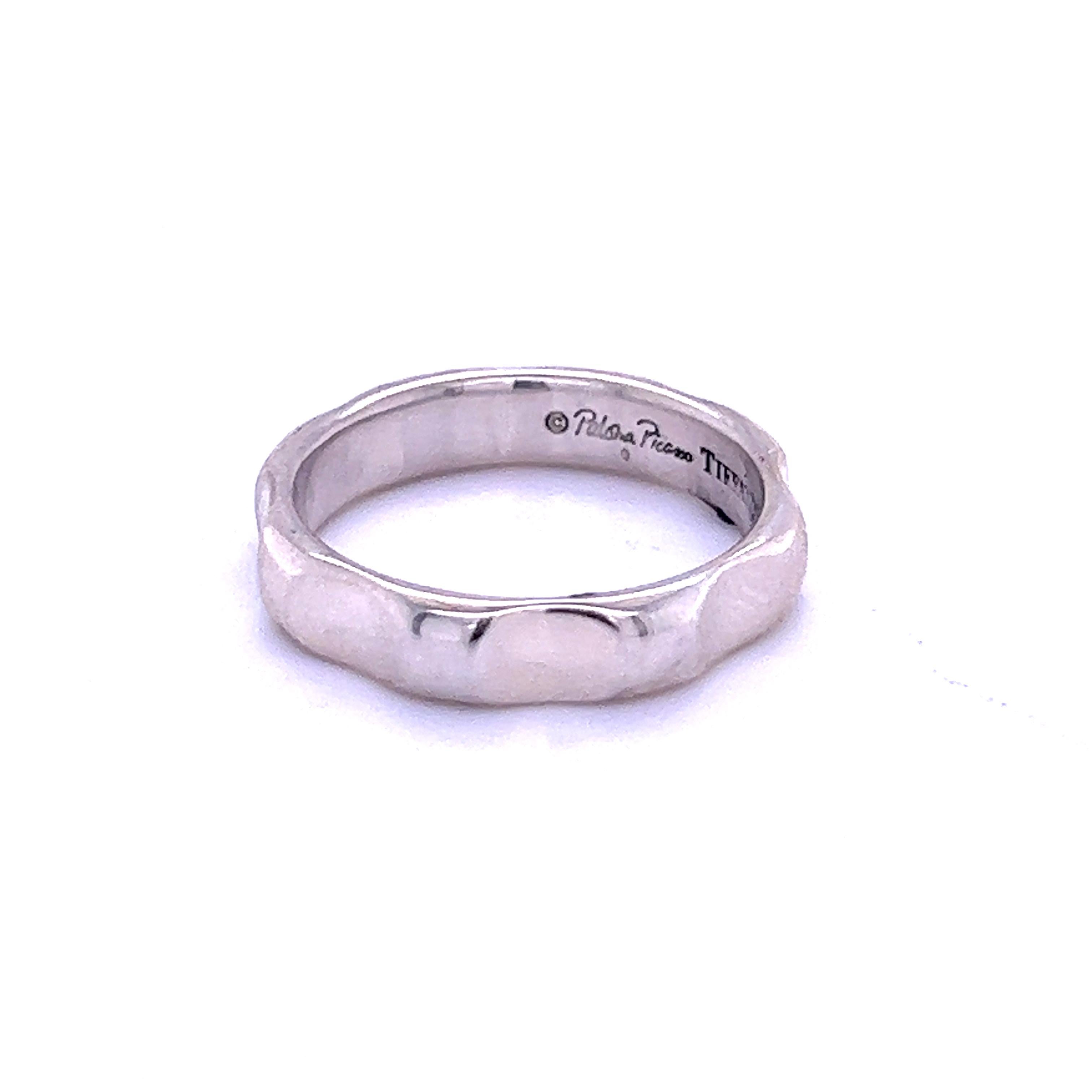 Tiffany & Co Estate Wave Band Size 6 Silver 3.85 mm In Good Condition For Sale In Brooklyn, NY