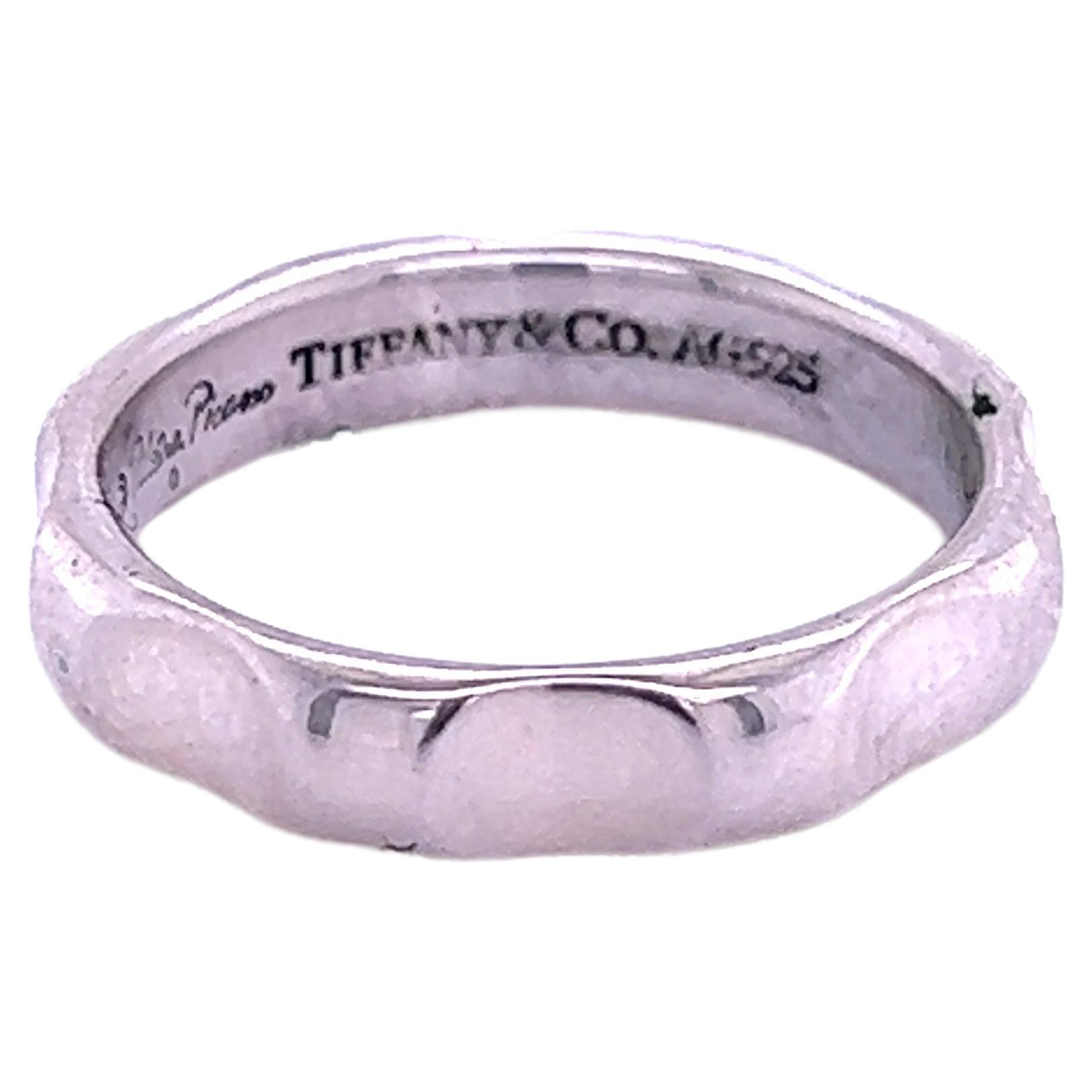 Tiffany & Co Estate Wave Band Size 6 Silver 3.85 mm For Sale