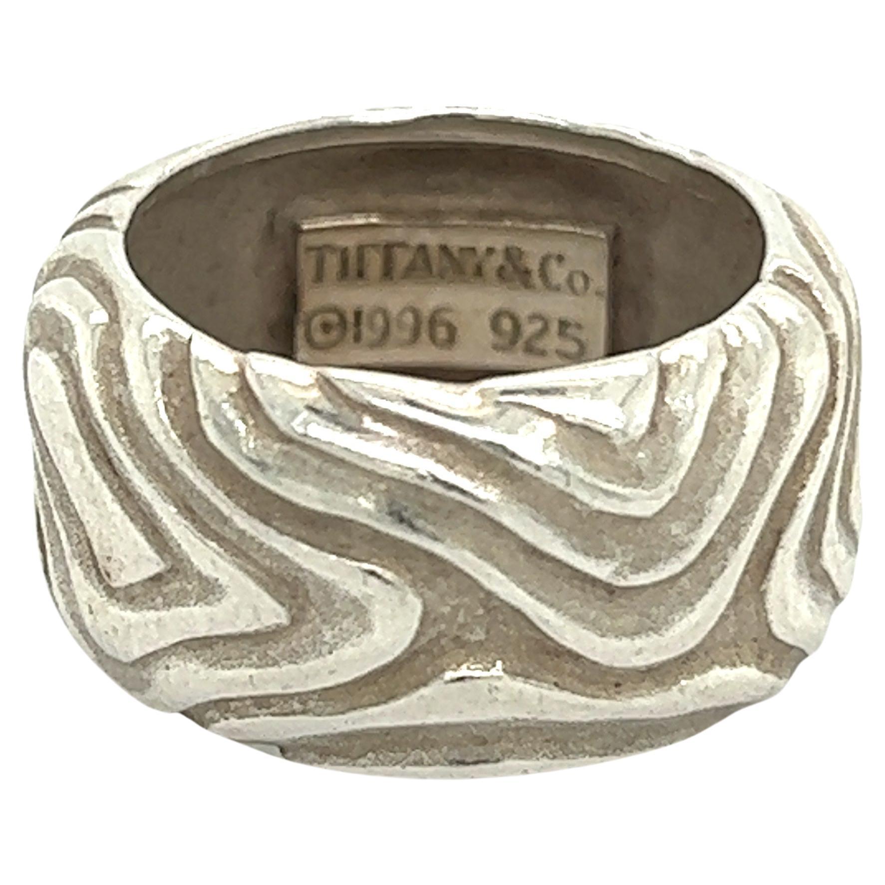 Tiffany & Co Estate Woodgrain Design Ring 4,5 Argent 11 mm 5,7 grammes en vente