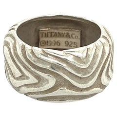 Retro Tiffany & Co Estate Woodgrain Design Ring 4.5 Silver 11 mm 5.7 Grams