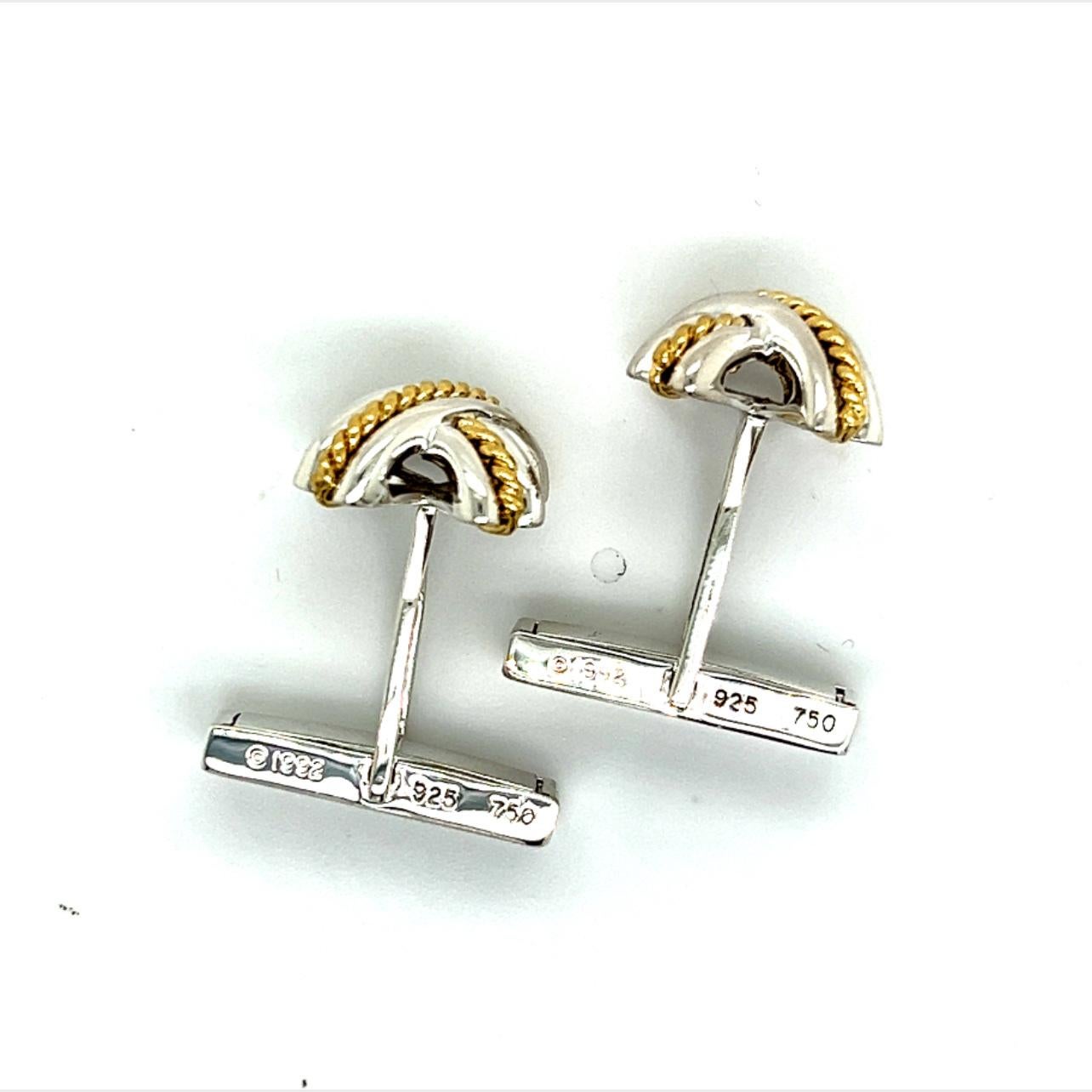 Tiffany & Co Estate X Signature Cufflinks 18k Y Gold + Sterling Silver For Sale 1