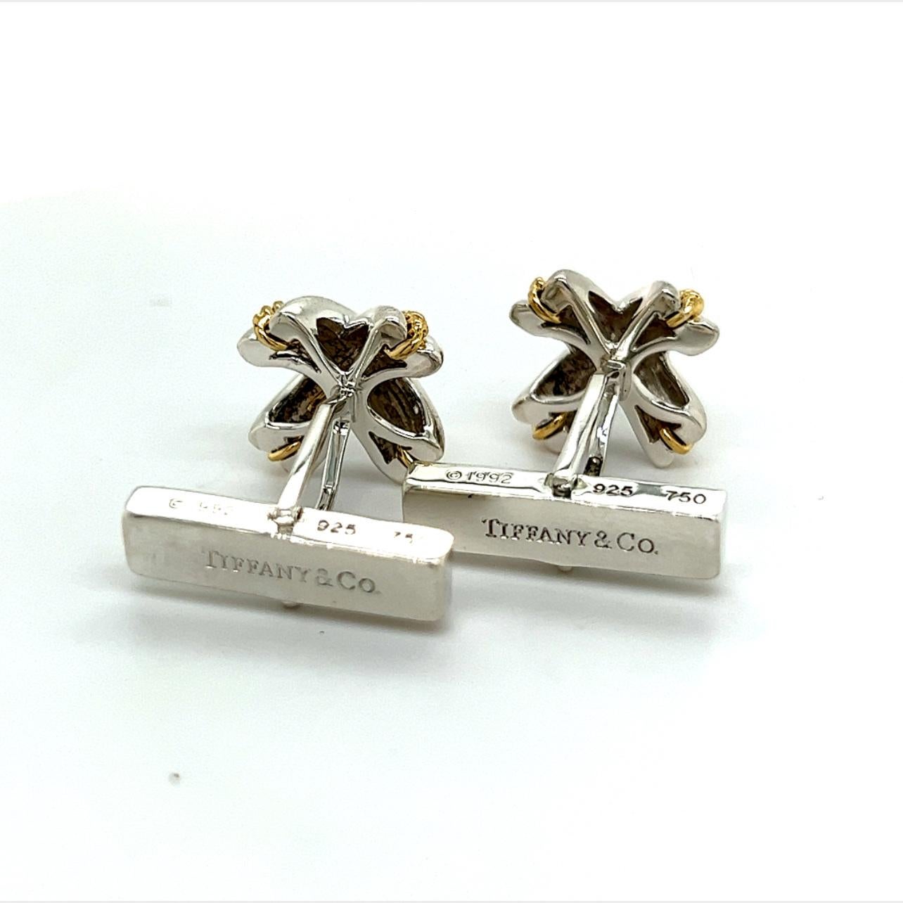 Tiffany & Co Estate X Signature Cufflinks 18k Y Gold + Sterling Silver For Sale 2