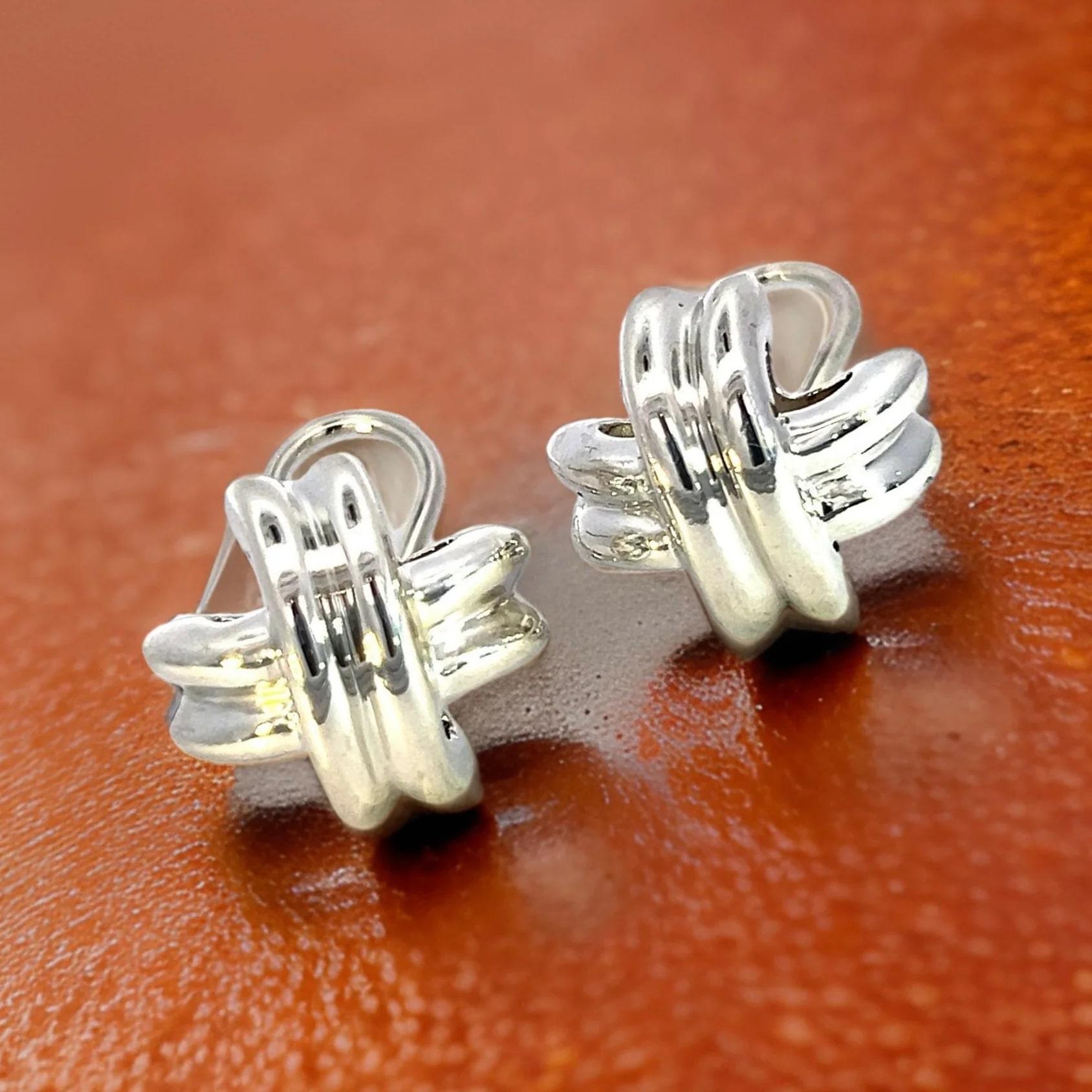 Tiffany & Co Estate X Signature Omega Back Earrings Sterling Silver 6