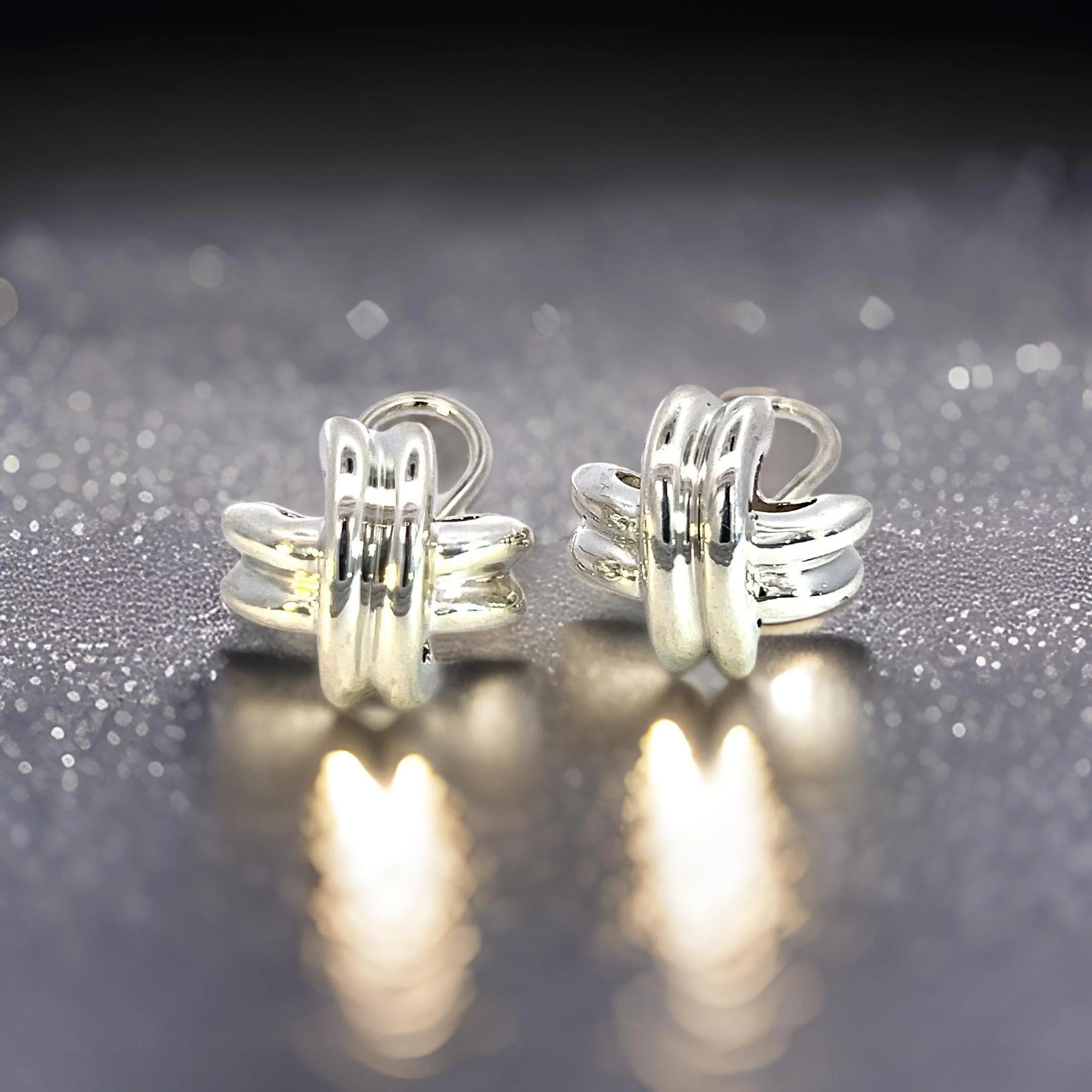 Tiffany & Co Estate X Signature Omega Back Earrings Sterling Silver 7