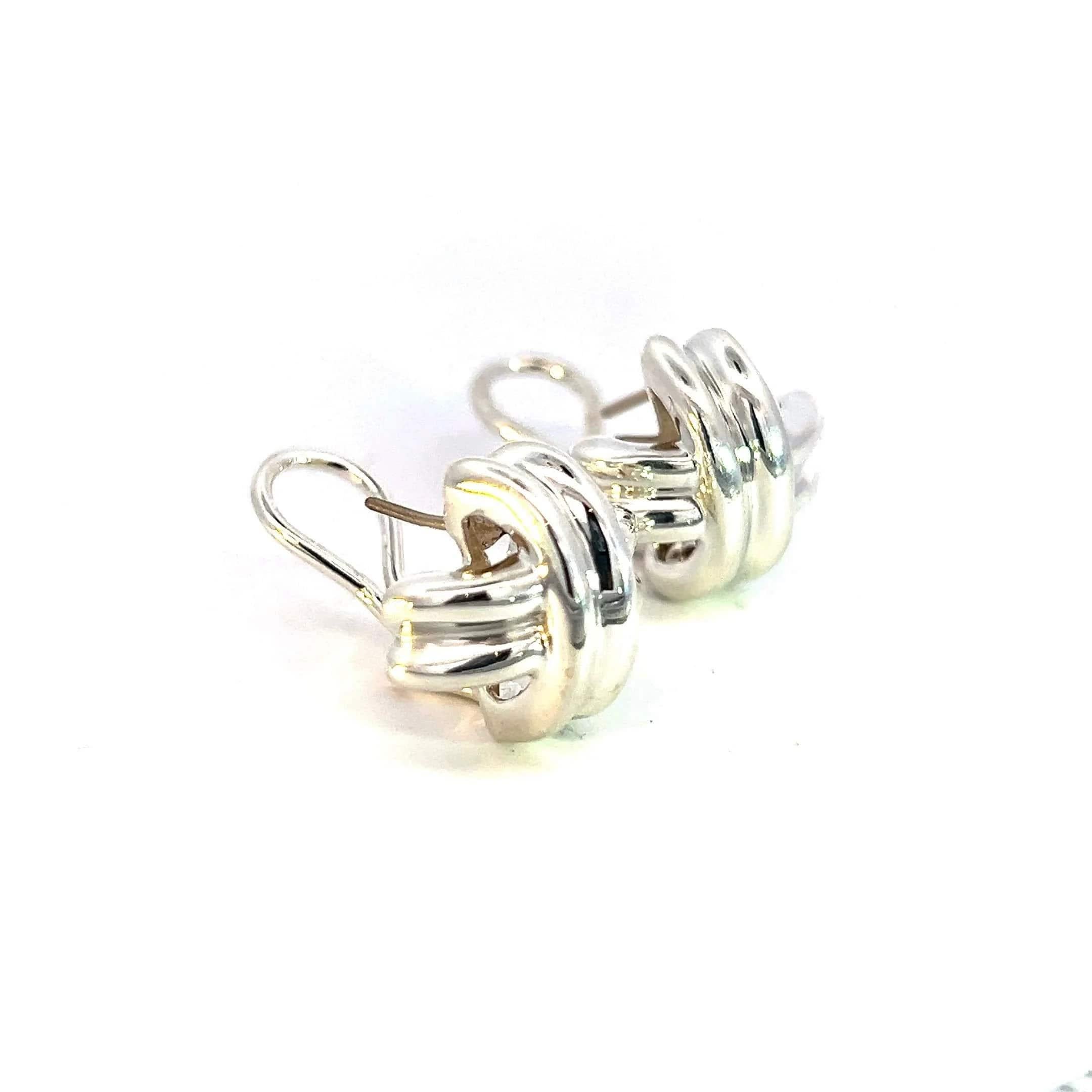 Tiffany & Co Estate X Signature Omega Back Earrings Sterling Silver In Good Condition In Brooklyn, NY