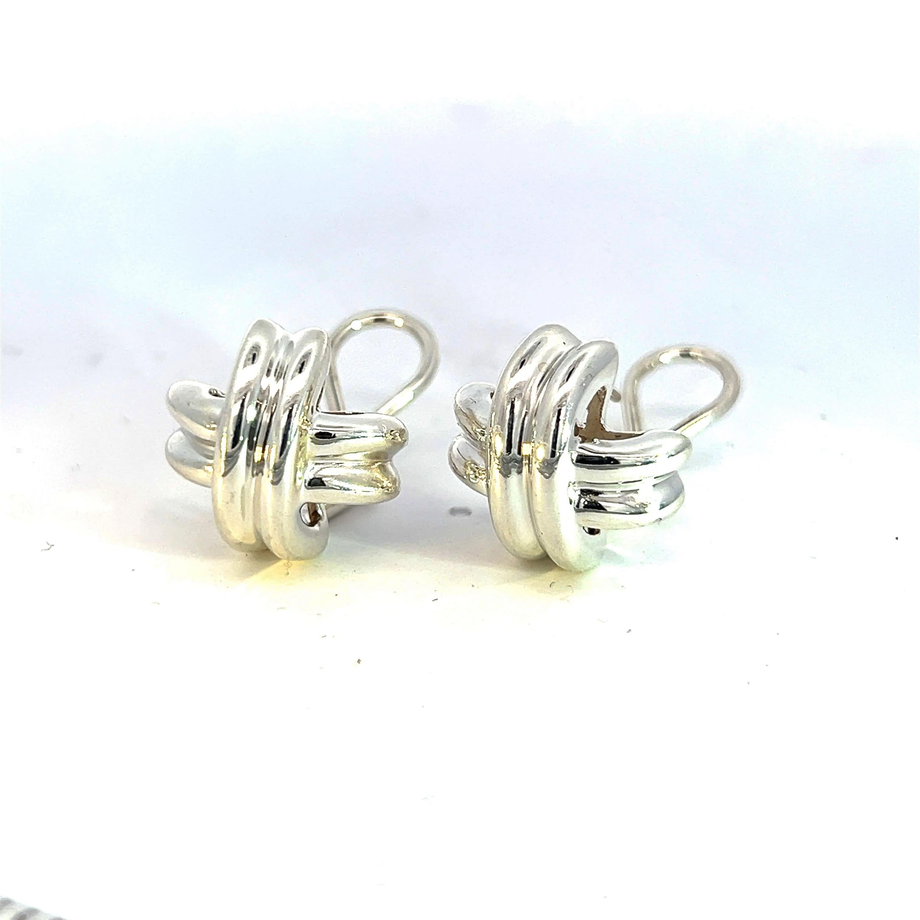 Tiffany & Co Estate X Signature Omega Back Earrings Sterling Silver 1