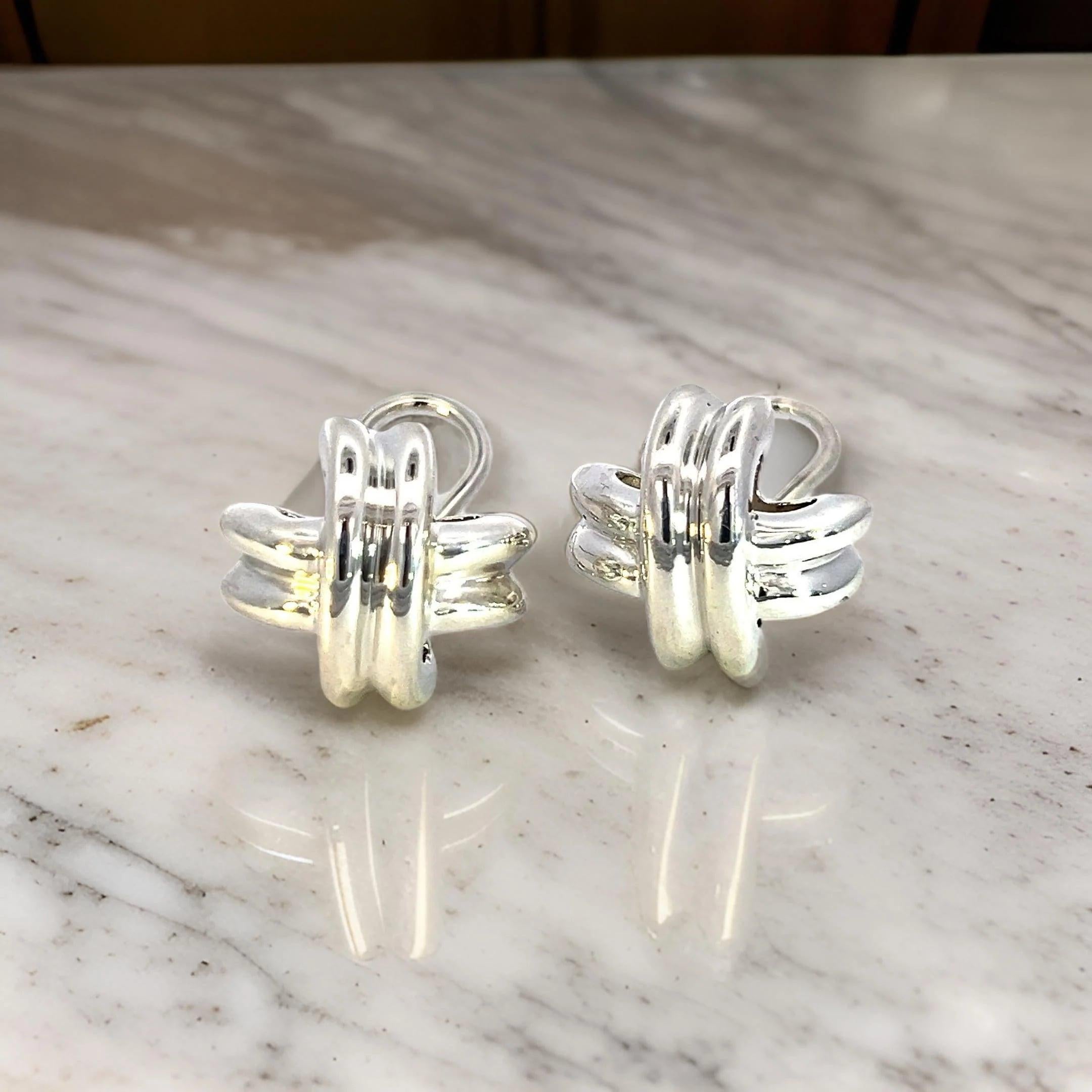 Tiffany & Co Estate X Signature Omega Back Earrings Sterling Silver 4