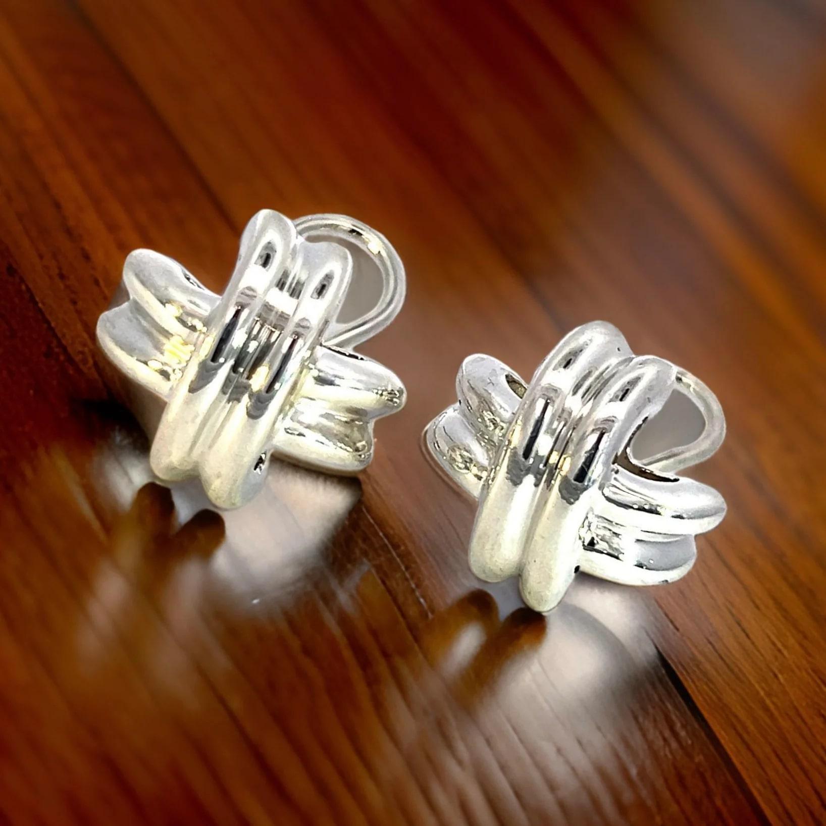 Tiffany & Co Estate X Signature Omega Back Earrings Sterling Silver 5
