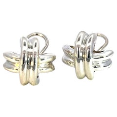 Tiffany & Co Estate X Signature Omega Back Earrings Sterling Silver