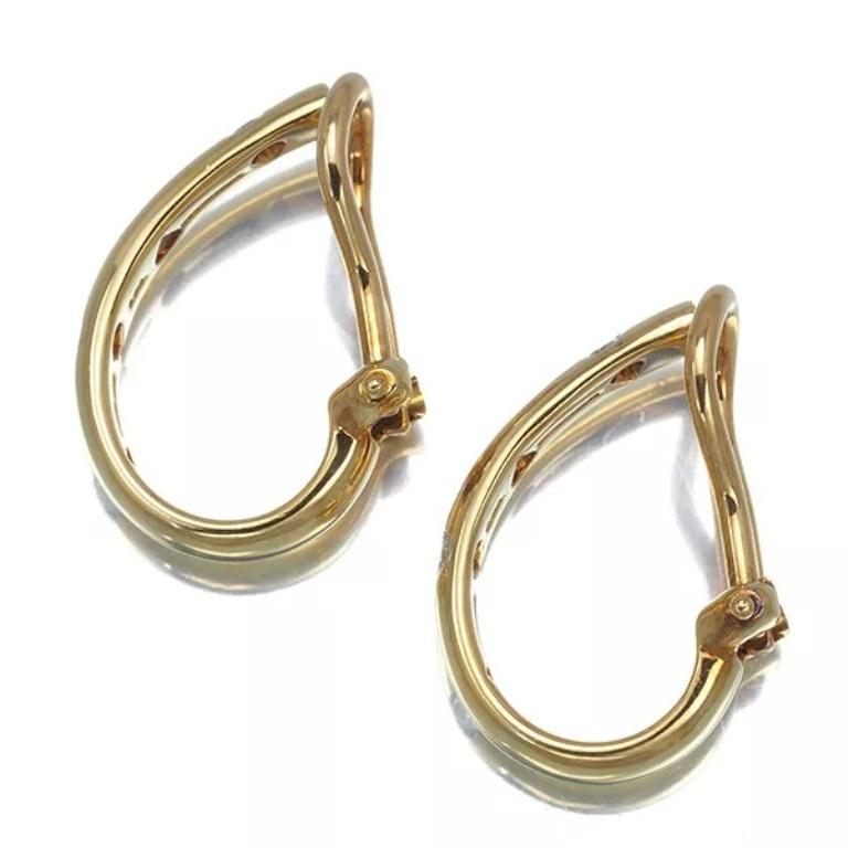 TIFFANY & Co. Etoile 18K Gold .18ct Diamond Clip-On Hoop Earrings In Excellent Condition For Sale In Los Angeles, CA