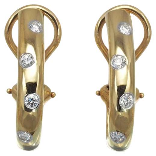 TIFFANY & Co. Etoile 18K Gold .18ct Diamond Clip-On Hoop Earrings For Sale