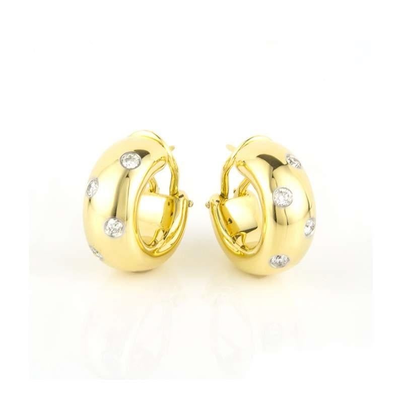Round Cut TIFFANY & Co. Etoile 18K Gold .35ct Diamond Hoop Earrings