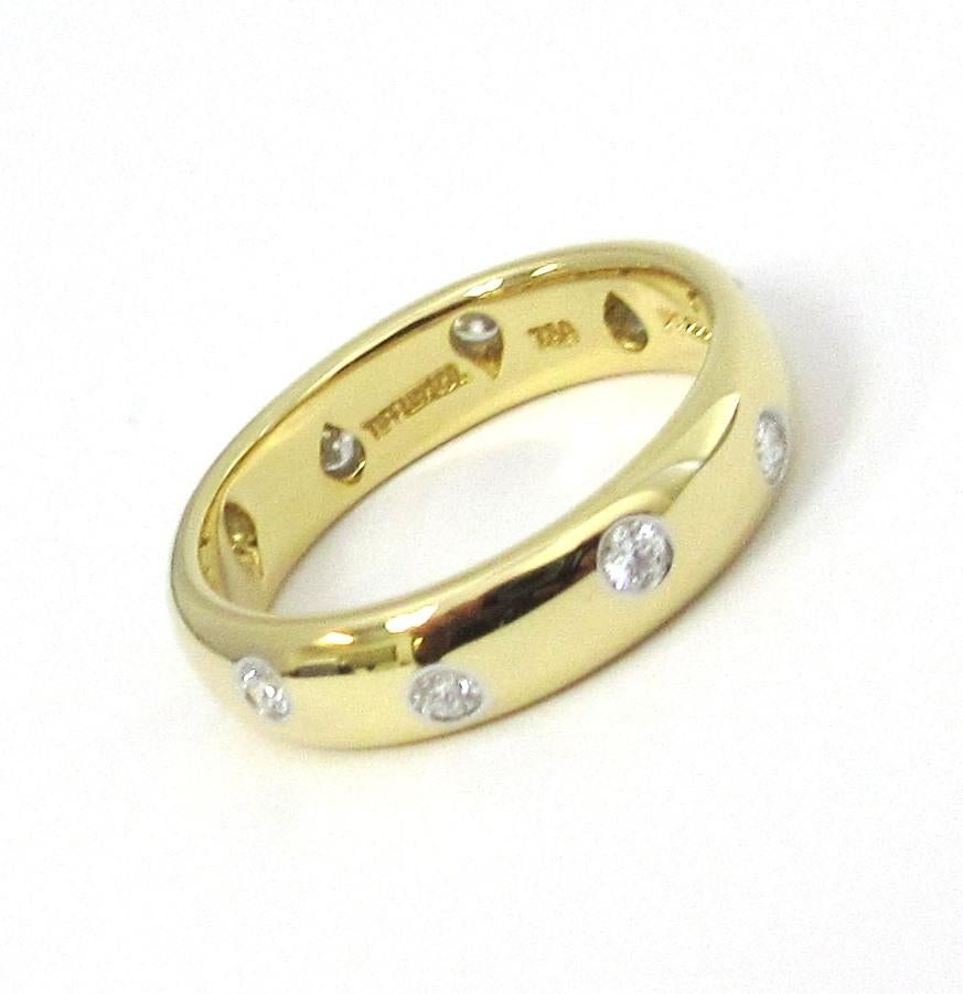 Round Cut TIFFANY & Co. Etoile 18K Gold Diamond 4mm Band Ring 5